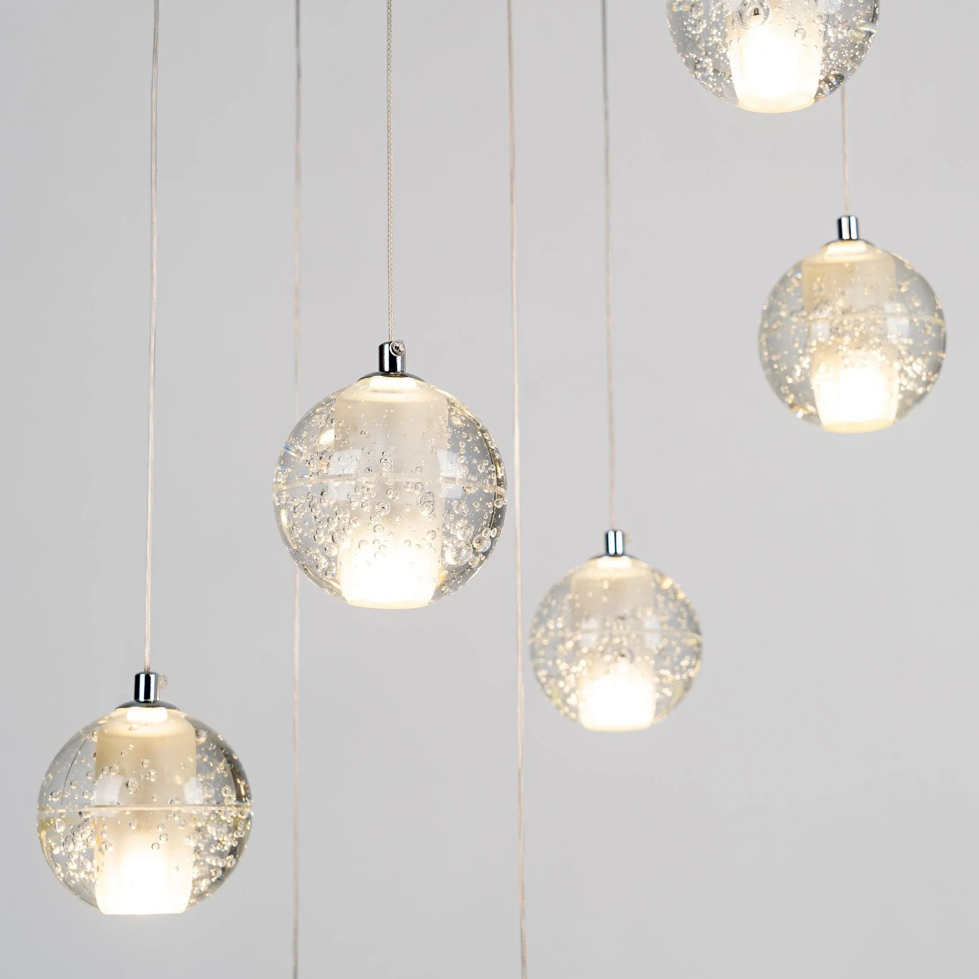 Подвесной светильник Crystal Bubbles Balls - круглое крепление, 9 подвесов ∅40см x 200см, хром, прозрачный
