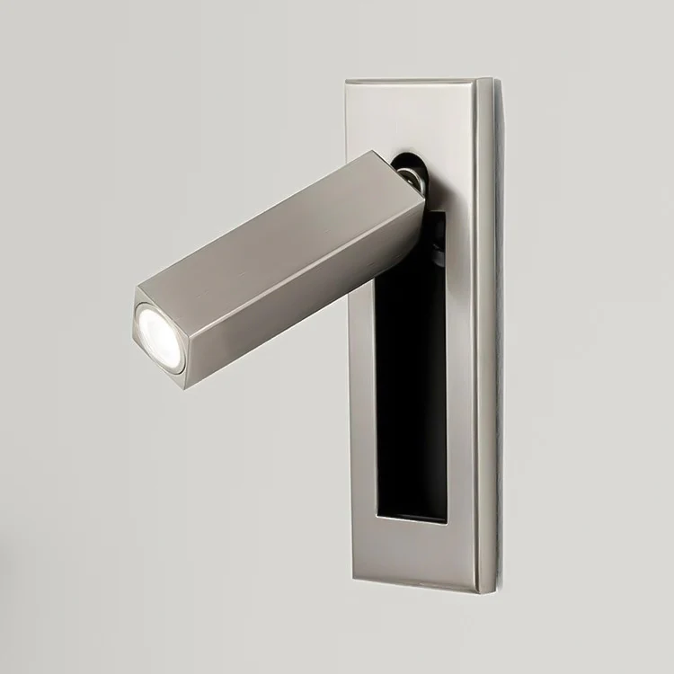 Настенный светильник Embedded Bedside Sconce - прямоугольник, кнопочный переключатель, ∅5см x 18см, матовый черный, медь, теплый свет