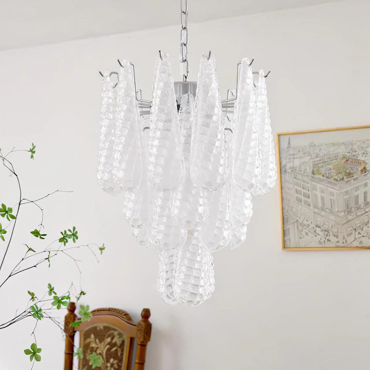 Люстра Grid Glass Waterfall - 5 уровней ∅66см х 75см, хром, белый