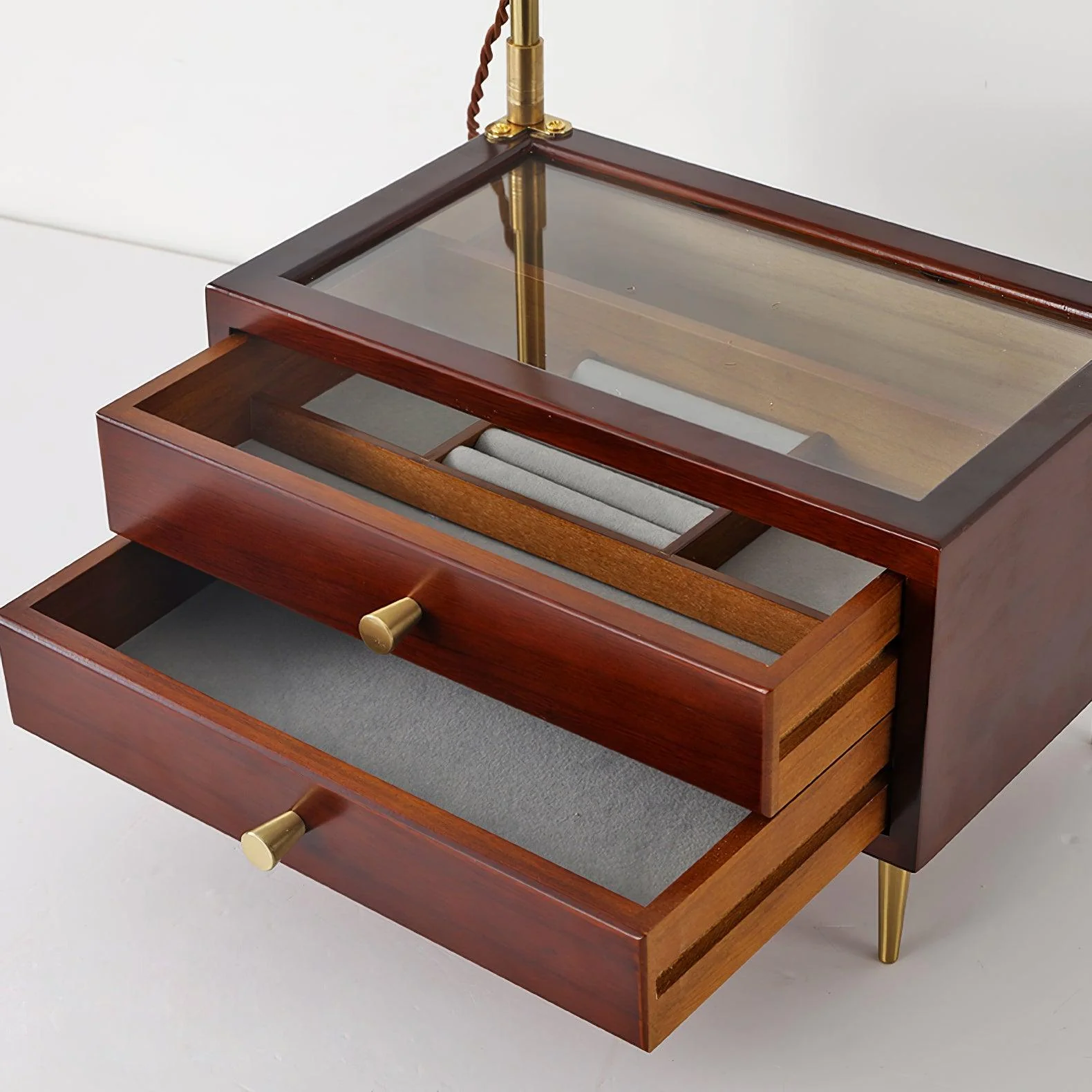 Wood Drawer Table Lamp - L 11.8″ x W 8.7″ x H 24.4″ / L 30cm x W 22cm x H 62cm / Teak color / AU plug