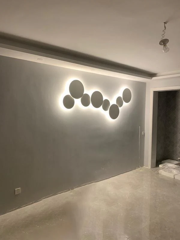Geometric Disc Wall Lamp - Dia 28cm x H5cm set of 2 / White / Warm white