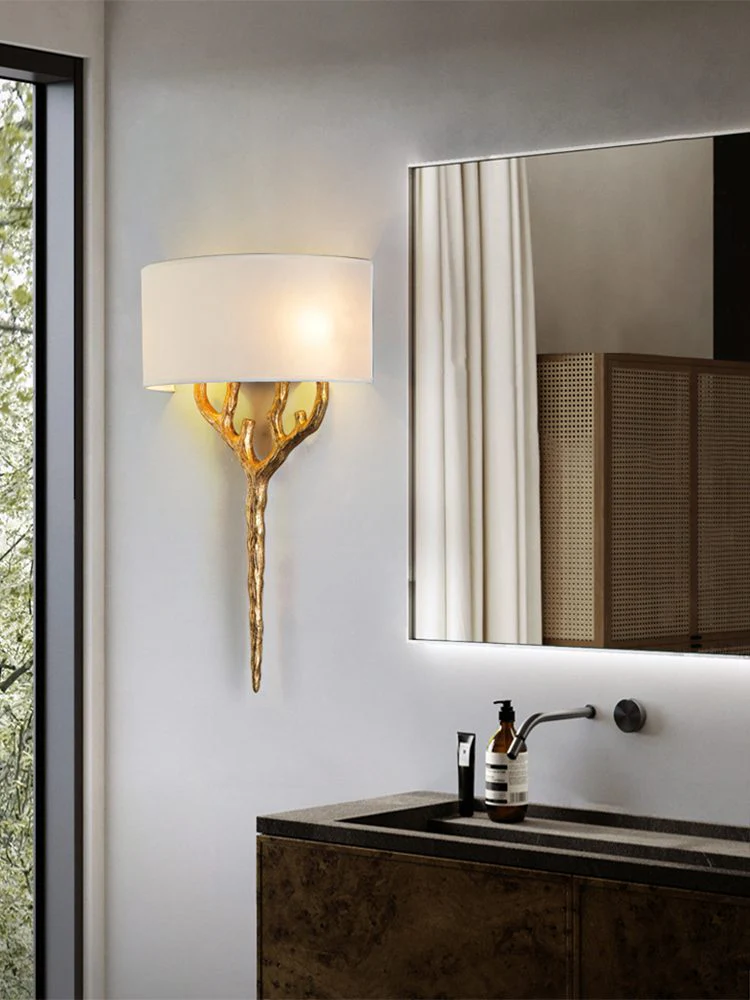 Brass Branch Wall Lamp - ∅ 18.9″ x H 26.8″ / Dia 48cm x H 68cm / Brass & White / Set Of 2