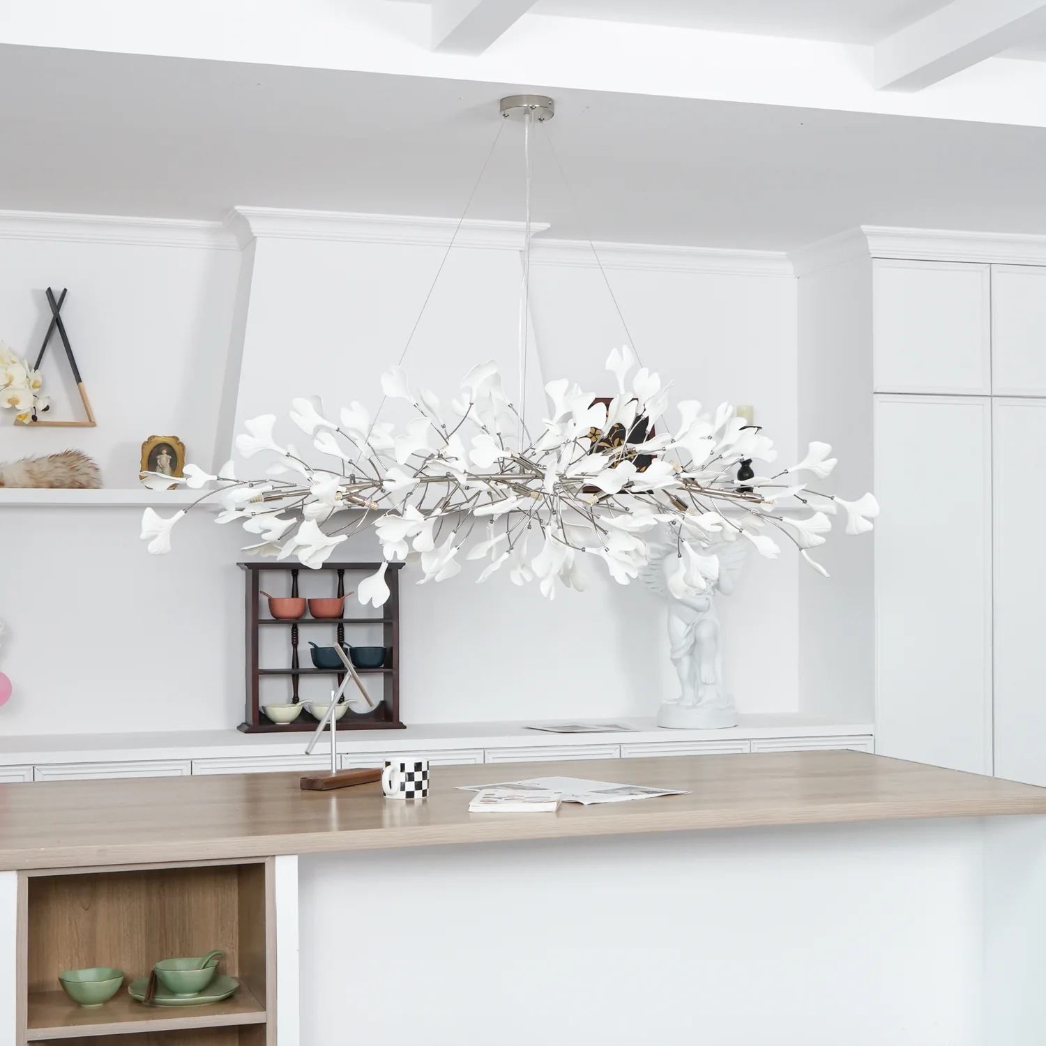 Люстра Gingko N - 180см x 70см x 55см, никель, белый