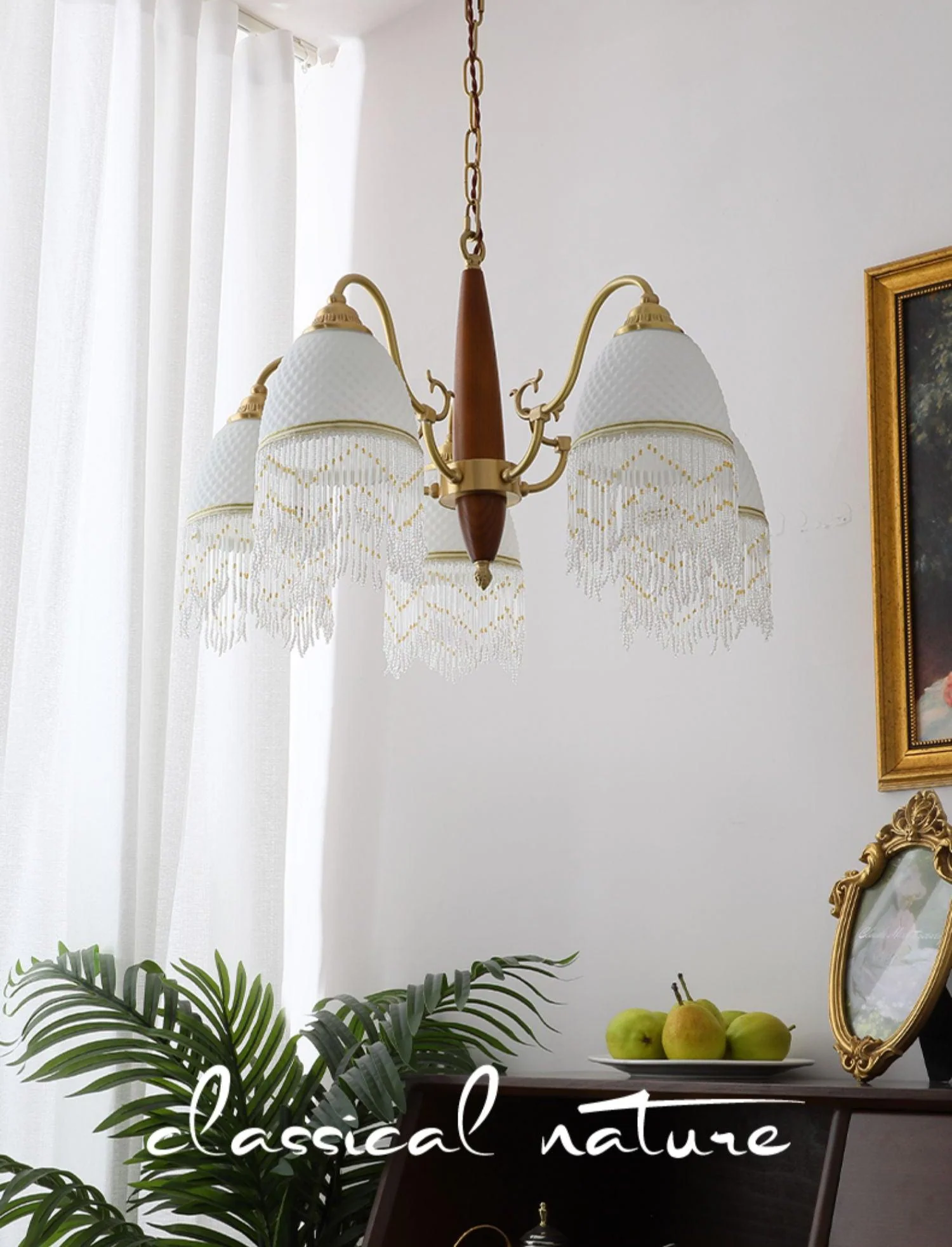 Люстра Mesh Tassel Glass - 3 плафона ∅50см x 42см, латунь, белый