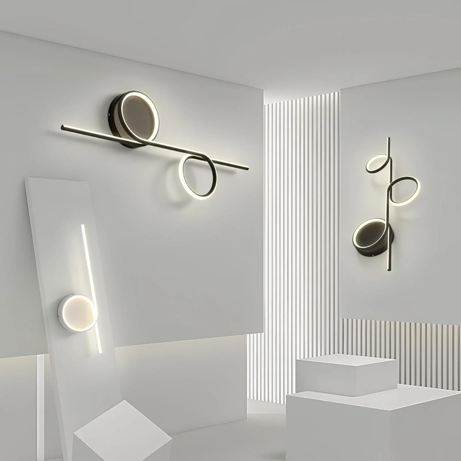 Rhythmic Line Wall Light - 1 ring ∅ 23.6″ x H 7.1″ / Dia 60cm x H 18cm Set of 2 / Black / Three-Color Changing Light