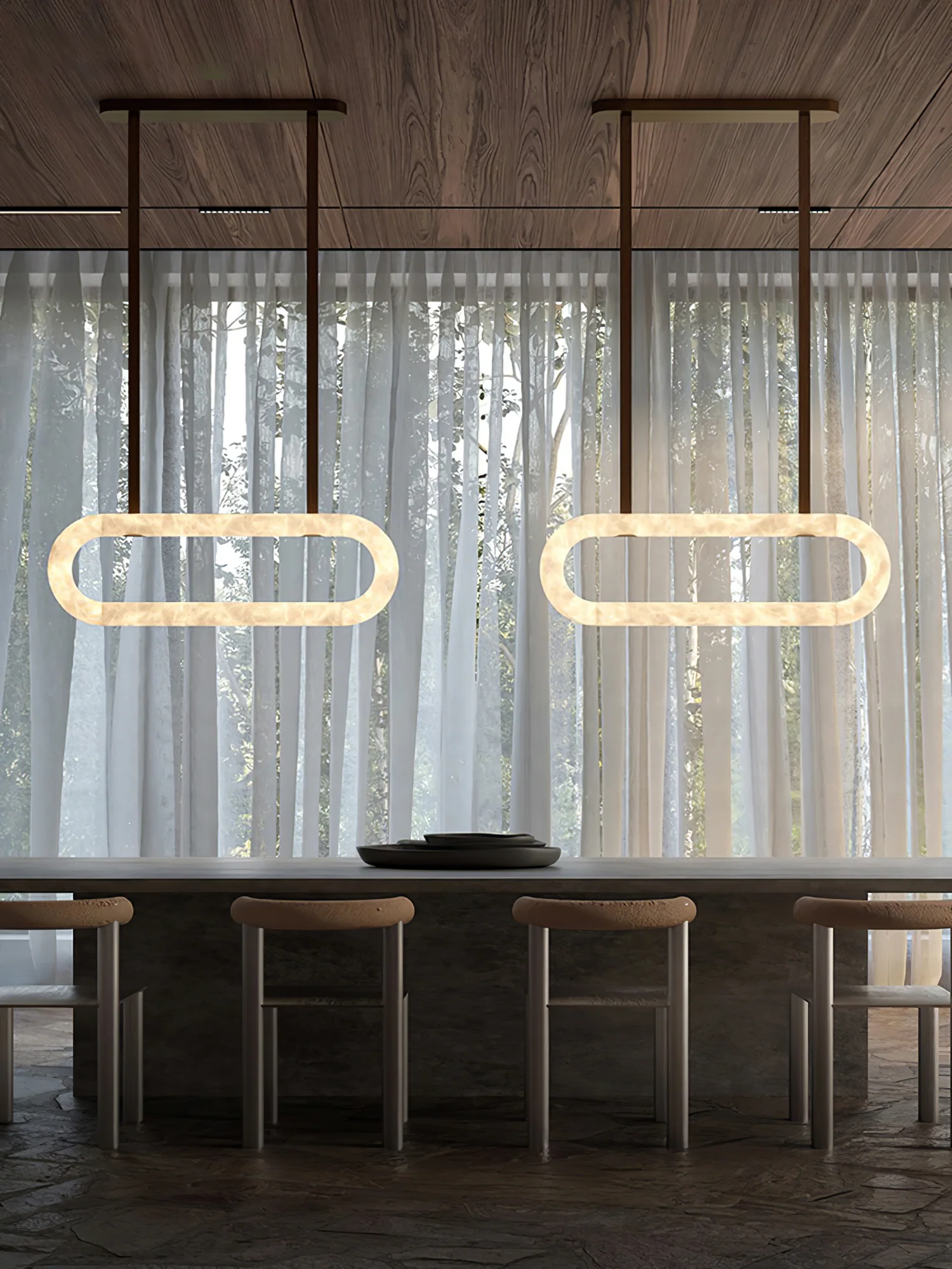 Люстра Circle Alabaster - 100см x 25см x 8см, темно-коричневый, белый алебастр, теплый свет