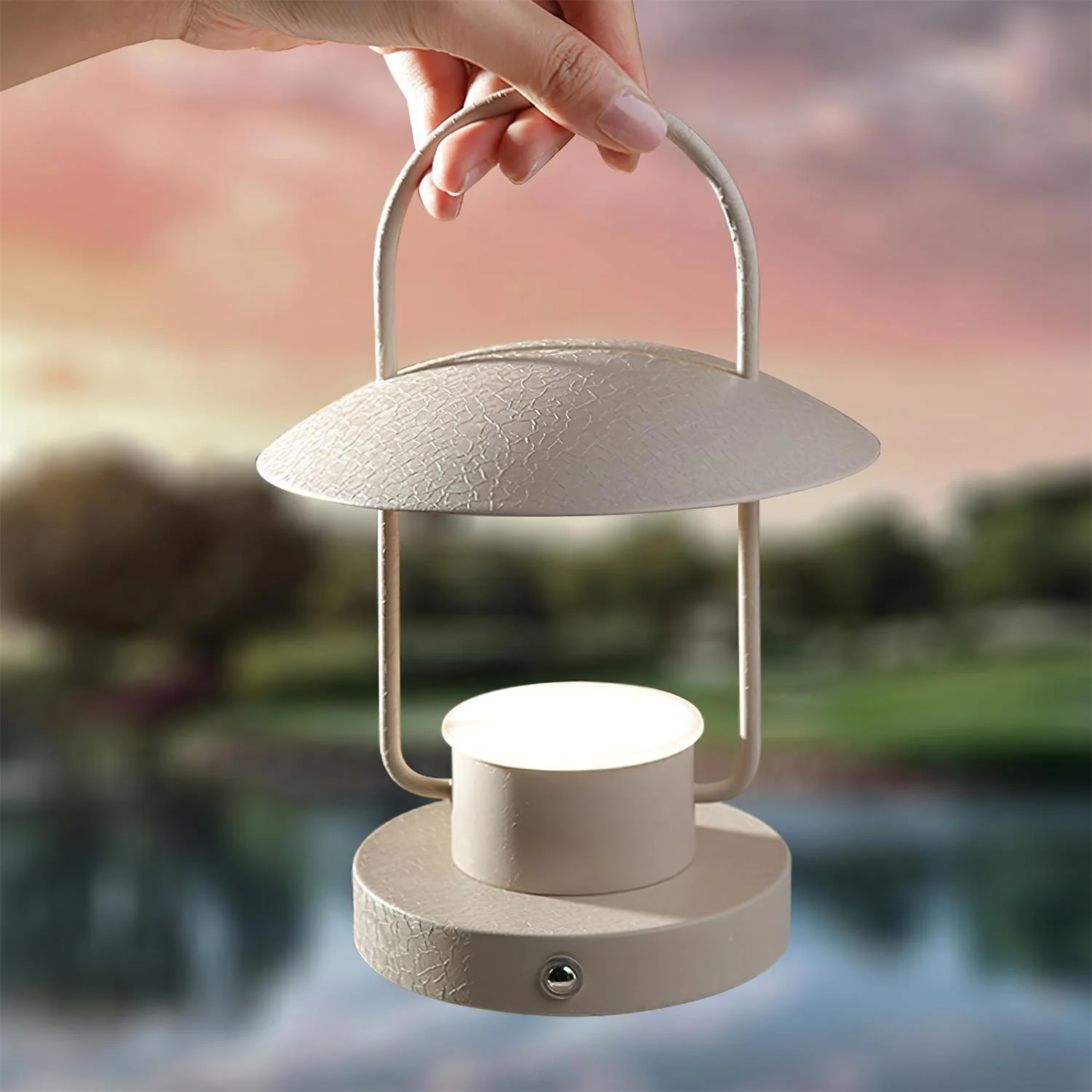 Настольный светильник Ray Portable Built-in Battery - ∅15см x 22см, светло-серый, сенсорный выключатель