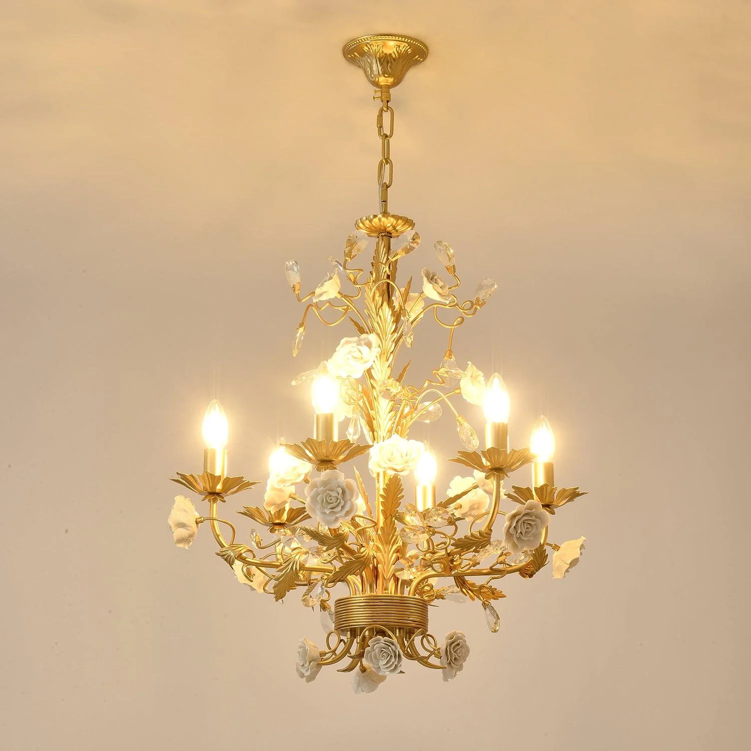 Люстра White Rose Crystal - 8 плафонов ∅80см x 75см, золотой, белый