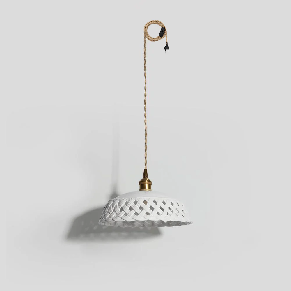 Подвесной светильник Openwork Ceramic Pendant Swag - 2 подвеса ∅15см x 10см, латунь, белый