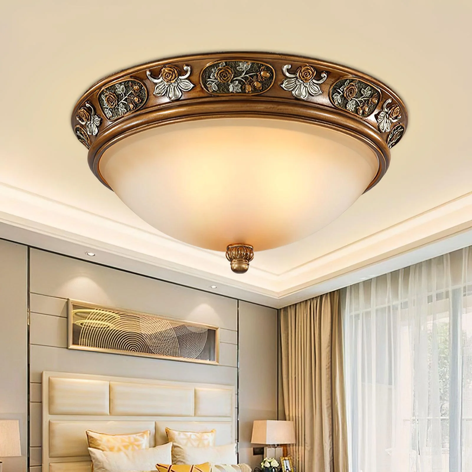 Потолочный светильник Deltana Resin Recessed- ∅38см x 20см, медь, холодный свет