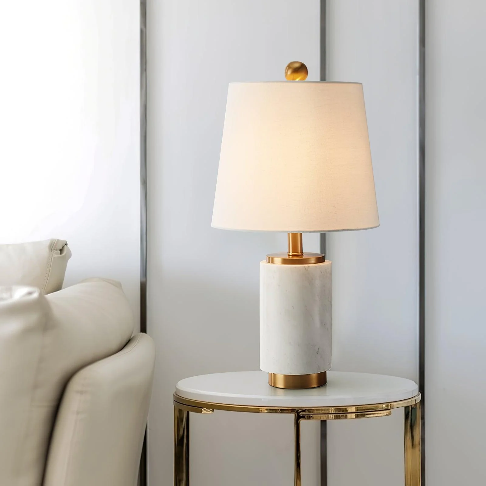 Joan Marble Table Lamp - ∅ 11″ x H 20.8″/ Dia 28cm x H 53cm / Black Marble / UK plug