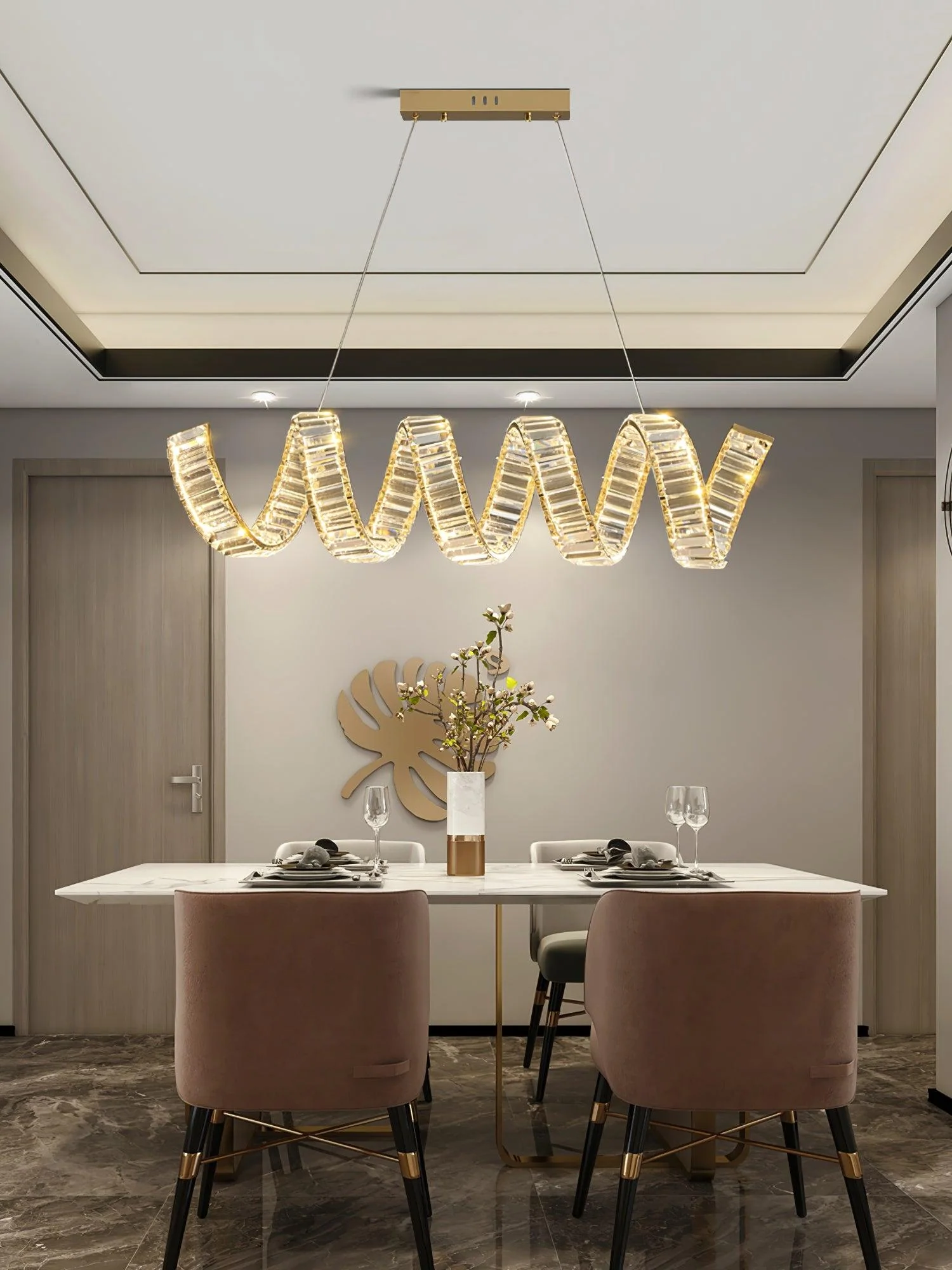 Люстра Curved LED - двойной ∅150см x 150см, золотой, прозрачный, двухцветный/многоцветный светодиод