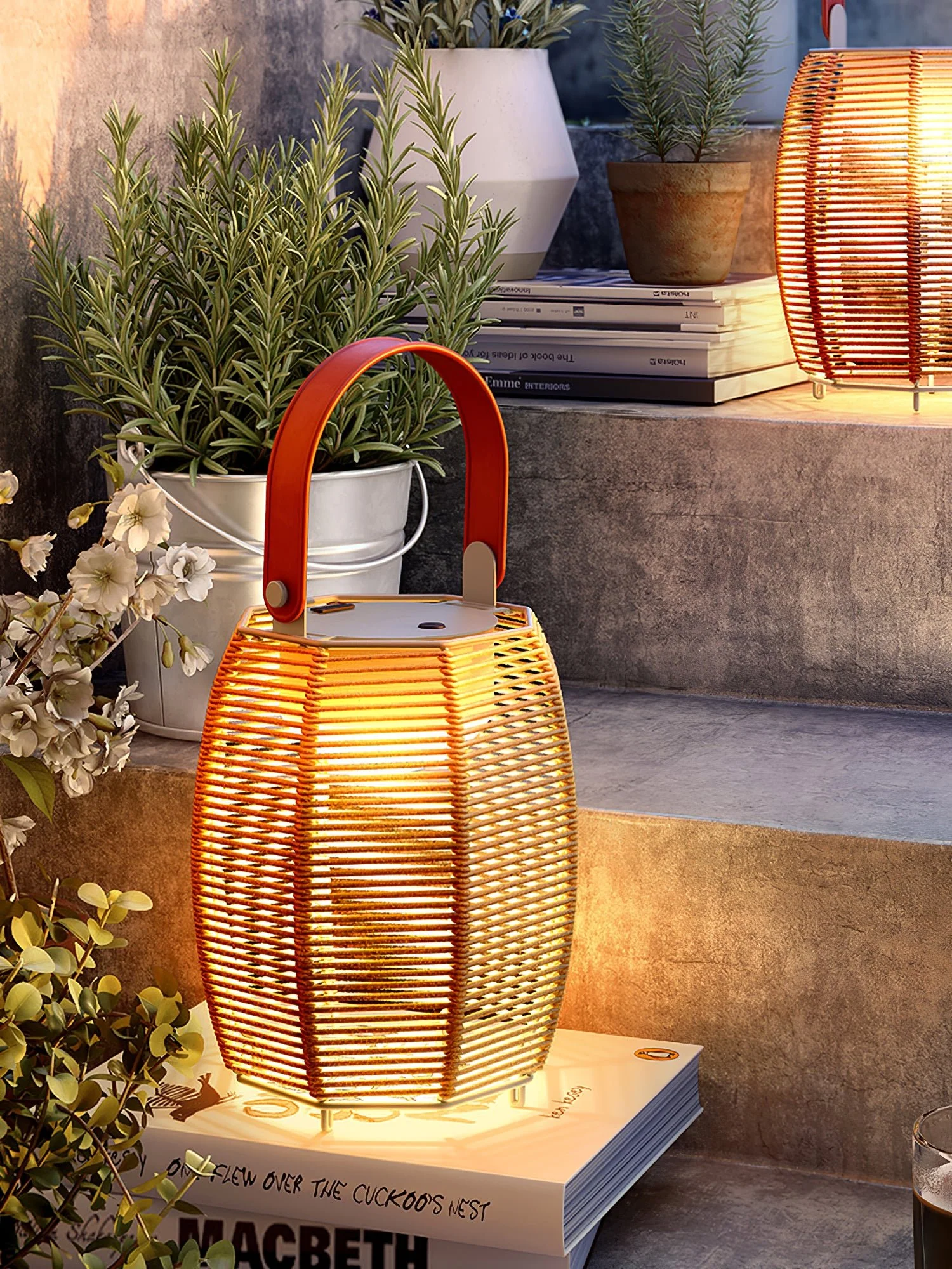 Настольный светильник Lantern Built-in Battery - ∅23см x 44см, желтый, белый, USB
