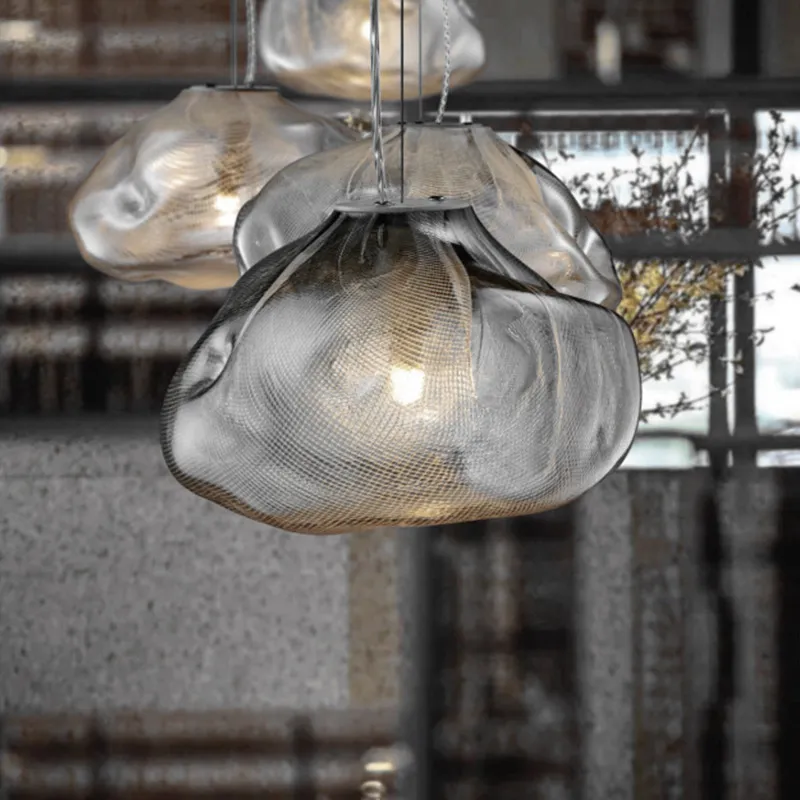 Подвесной светильник Blown Glass Mesh - 20 подвесов, круглое крепление, ∅20см, белый, стекло