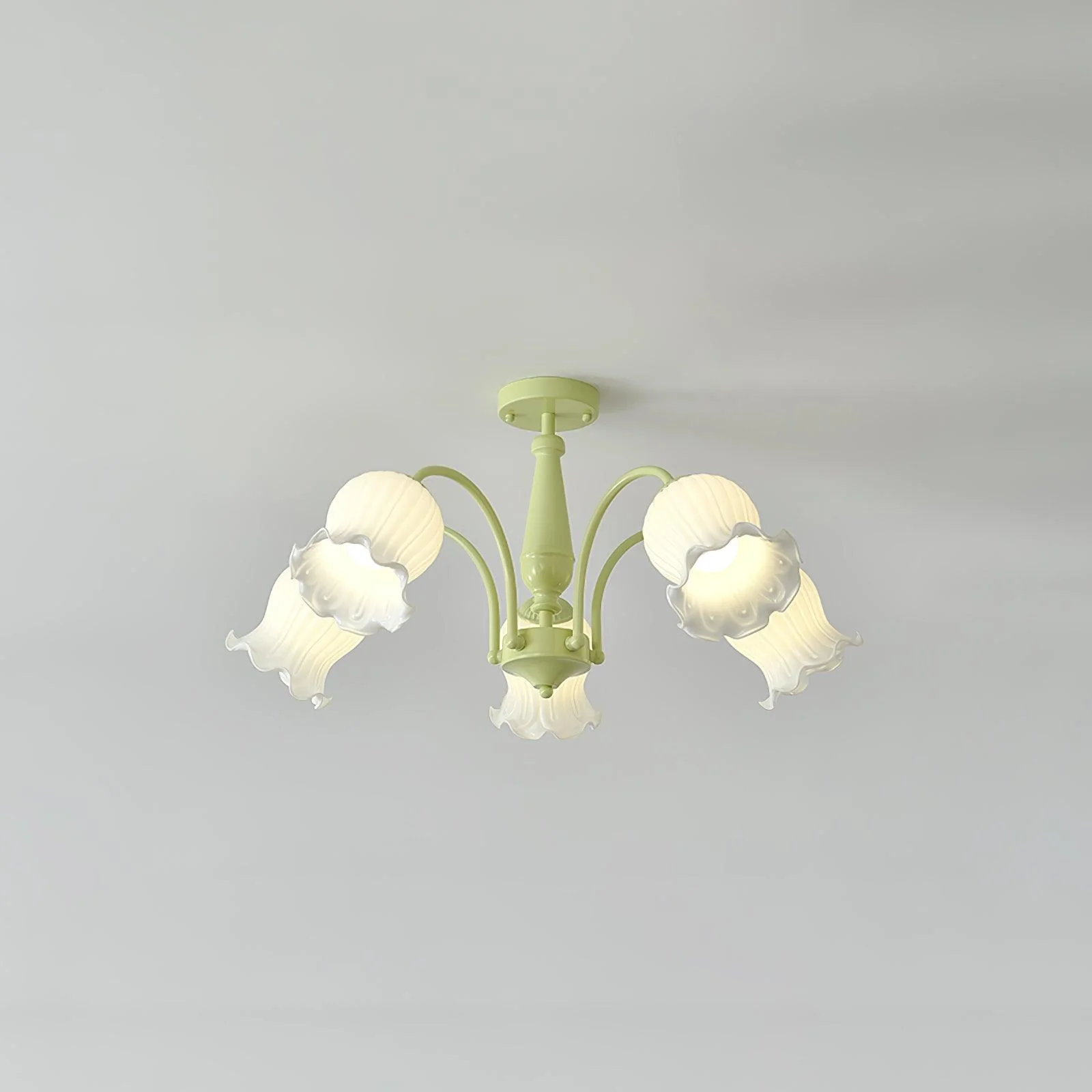 Люстра Trumpet Flower - модель B, 8 подвесов ∅90см x 43см, зеленый, белый