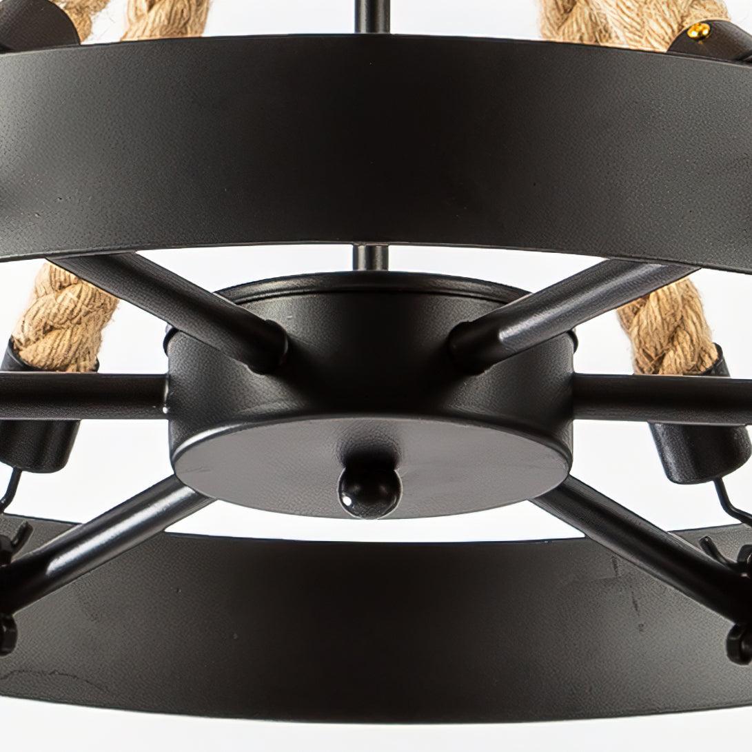 Люстра Hemp Rope Industrial Horn - 6 плафонов ∅88см x 60см, черный, льняной