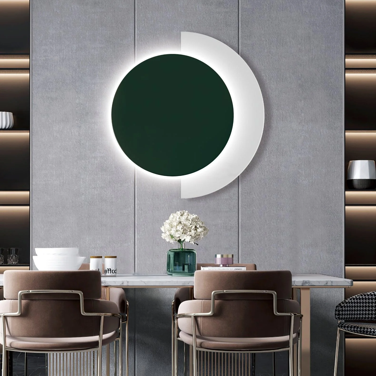 Настенный светильник Rounded Abstract Art - ∅21см x 31см, черный, белый, теплый свет