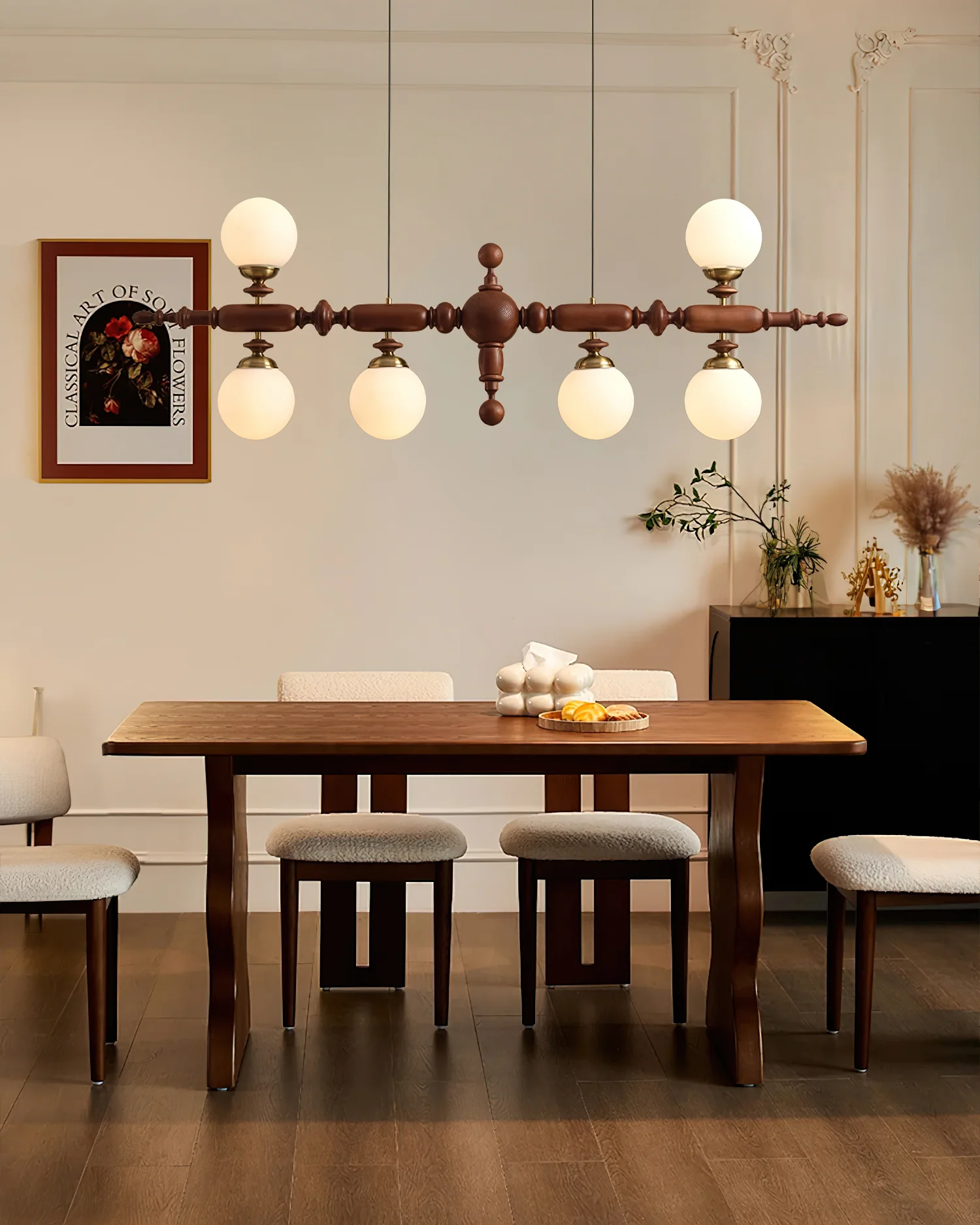 Люстра Cambridge Wooden - 4 источника света 139см x 41см, орех, золотой