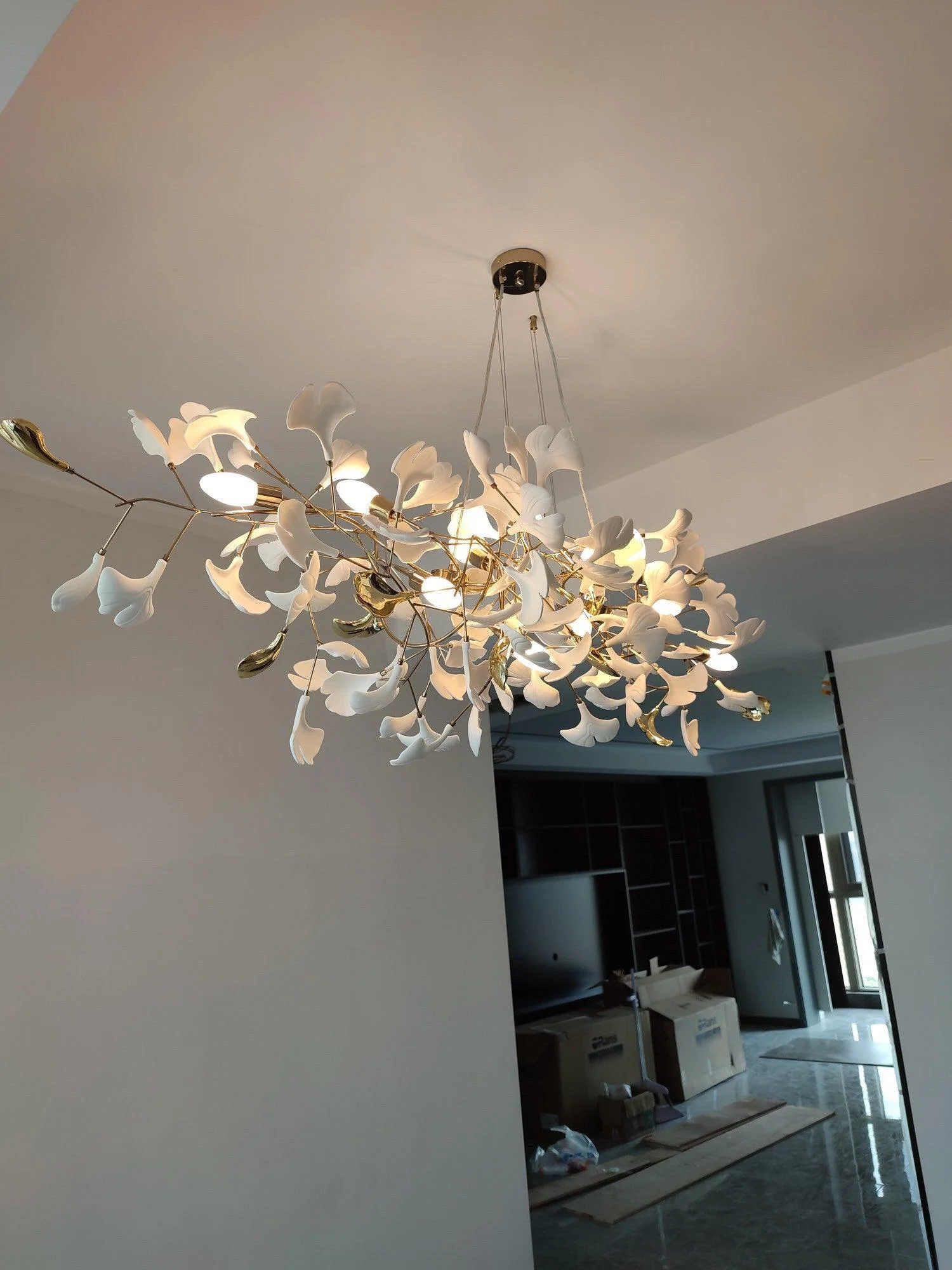 Люстра Gingko S - 100см x 45см, золотой, белый