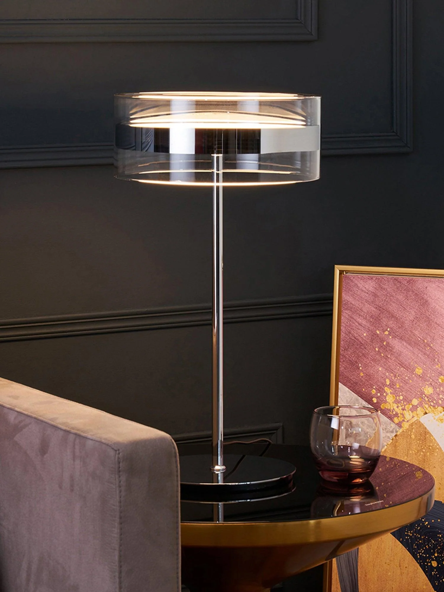 Impex Florina Chrome Table Lamp - ∅ 7.9″ x H 15.7″ / Dia 20cm x H 40cm / Chrome / US plug