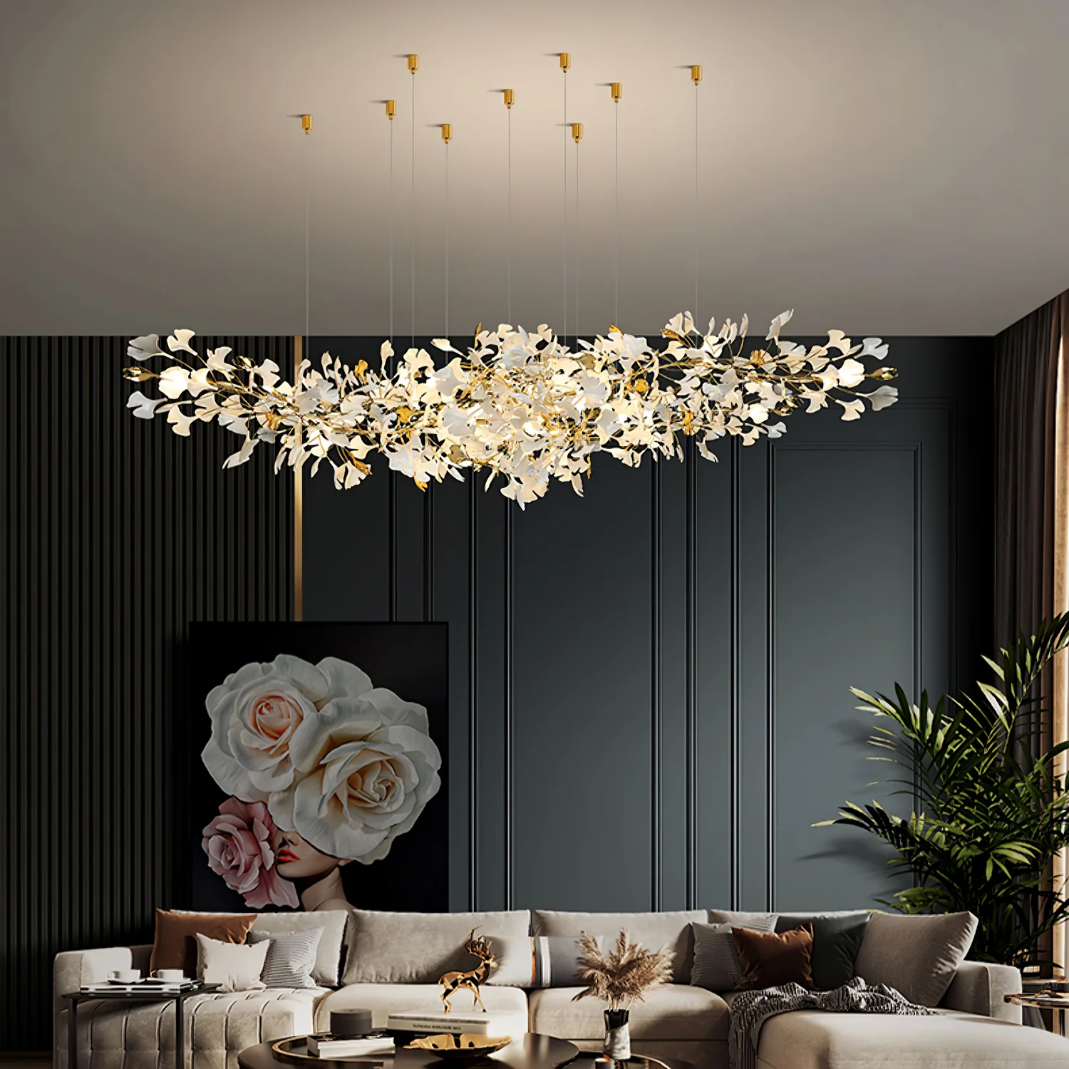 Люстра Gingko Z - ∅150см x 400см, золотой, белый