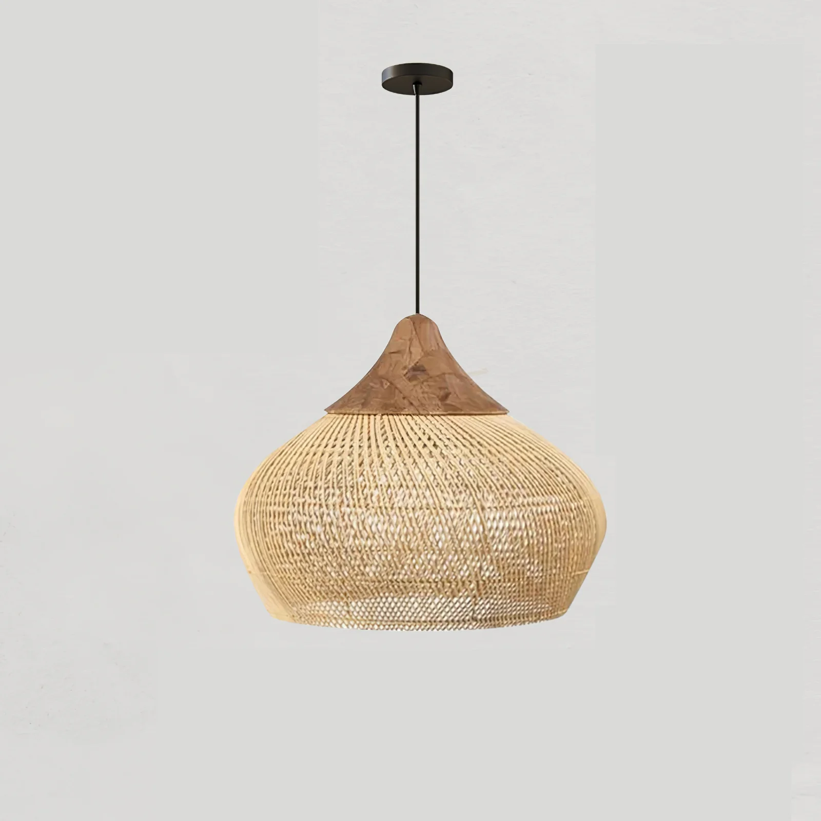 Подвесной светильник Braided Rattan - модель B, ∅50см x 25см, натуральное дерево, натуральный ротанг