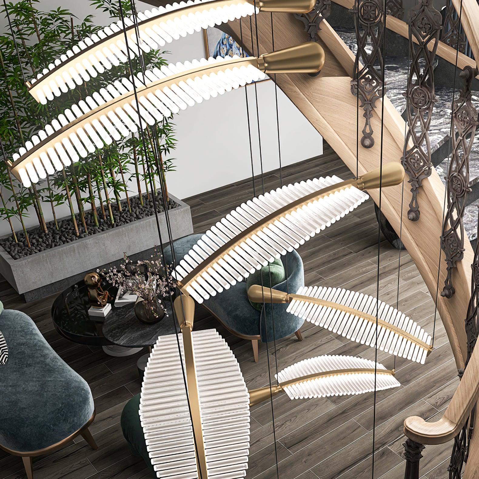 Люстра Leaf LED - 9 подвесов ∅80см x 300см, золотой, прозрачный, холодный свет