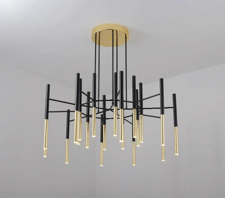 Люстра Metal Tubular - 12 подвесов ∅60см x 45см, черный, золотой