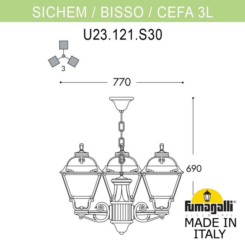 Подвесная уличная люстра FUMAGALLI CEFA черный, прозрачный U23.120.S30.AXF1R