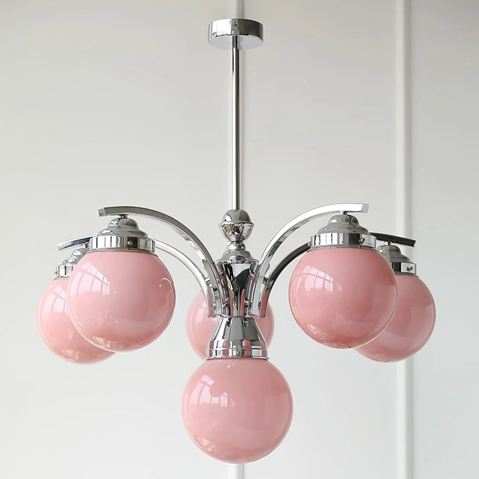 Люстра Pink Salamanca - 6 плафонов ∅75см x 45см, хром, белый
