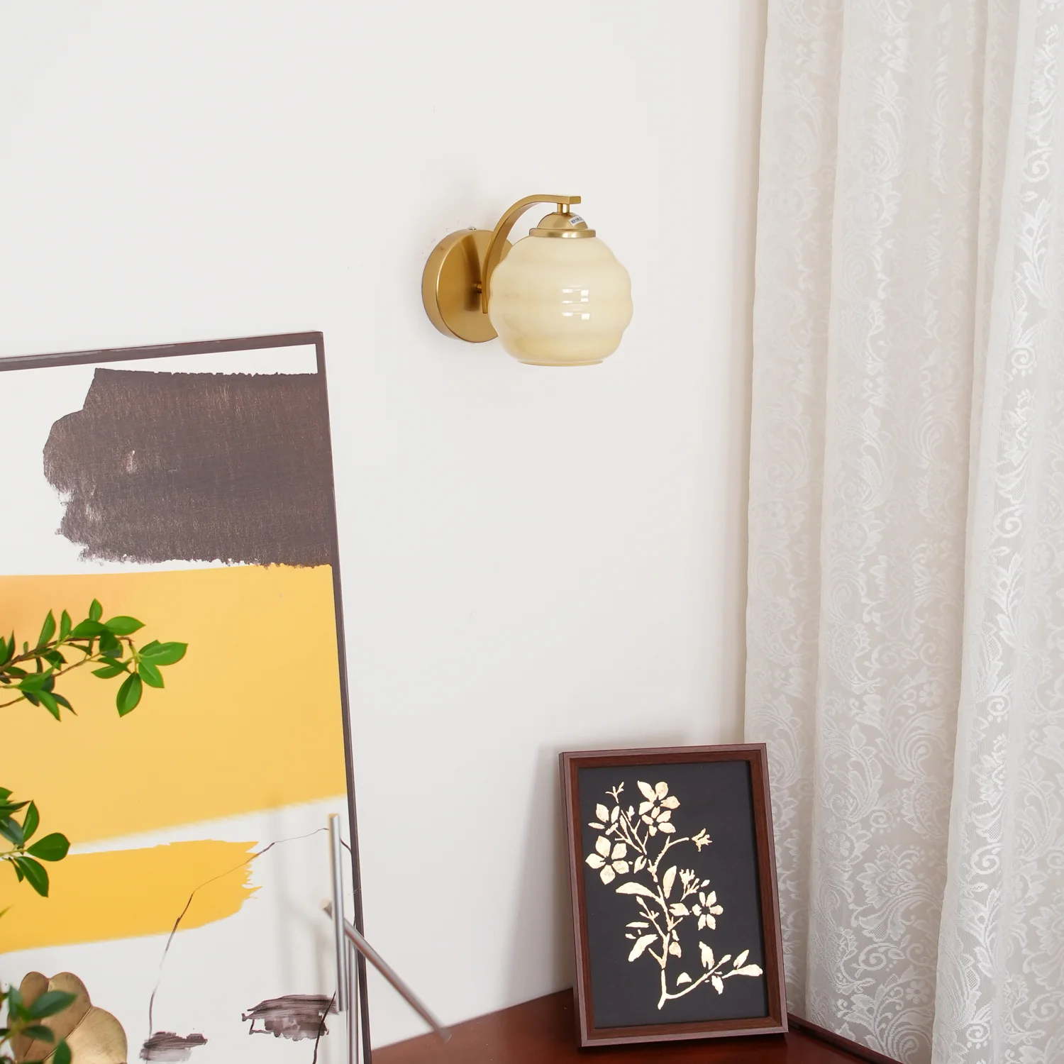 Настенный светильник Art Deco Vintage - ∅15см x 16см, золотой, бежевый