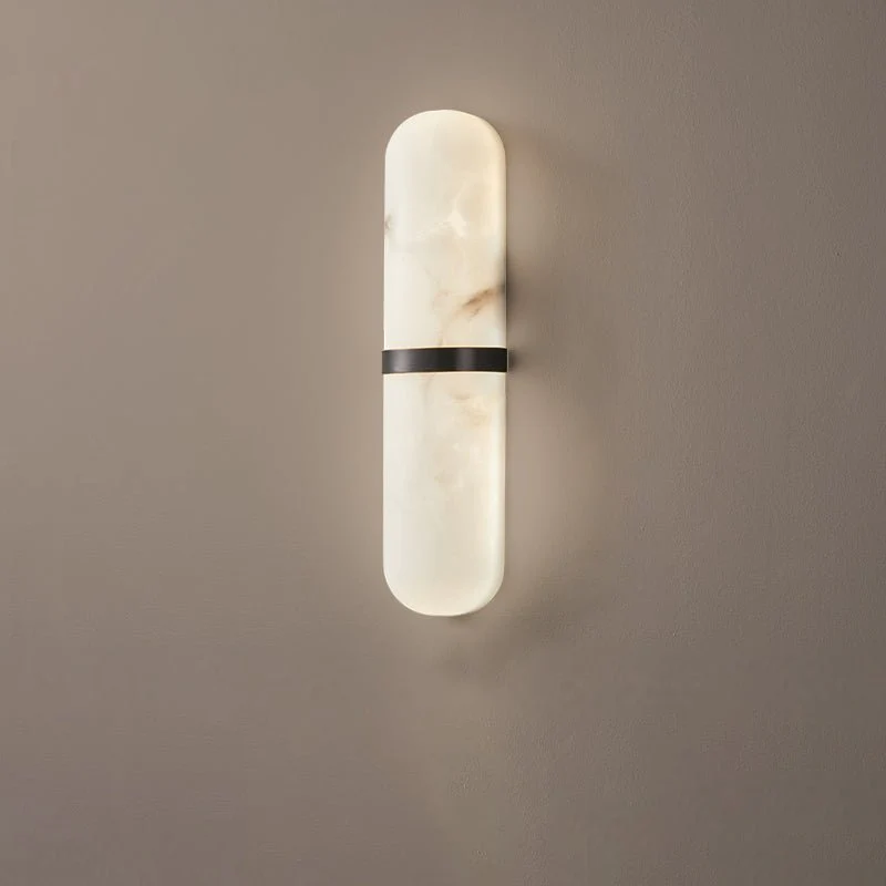 Alabaster Pill Wall Light - ∅ 4.7″ x H 15.7″ / Black & Warm Light / Set Of 2