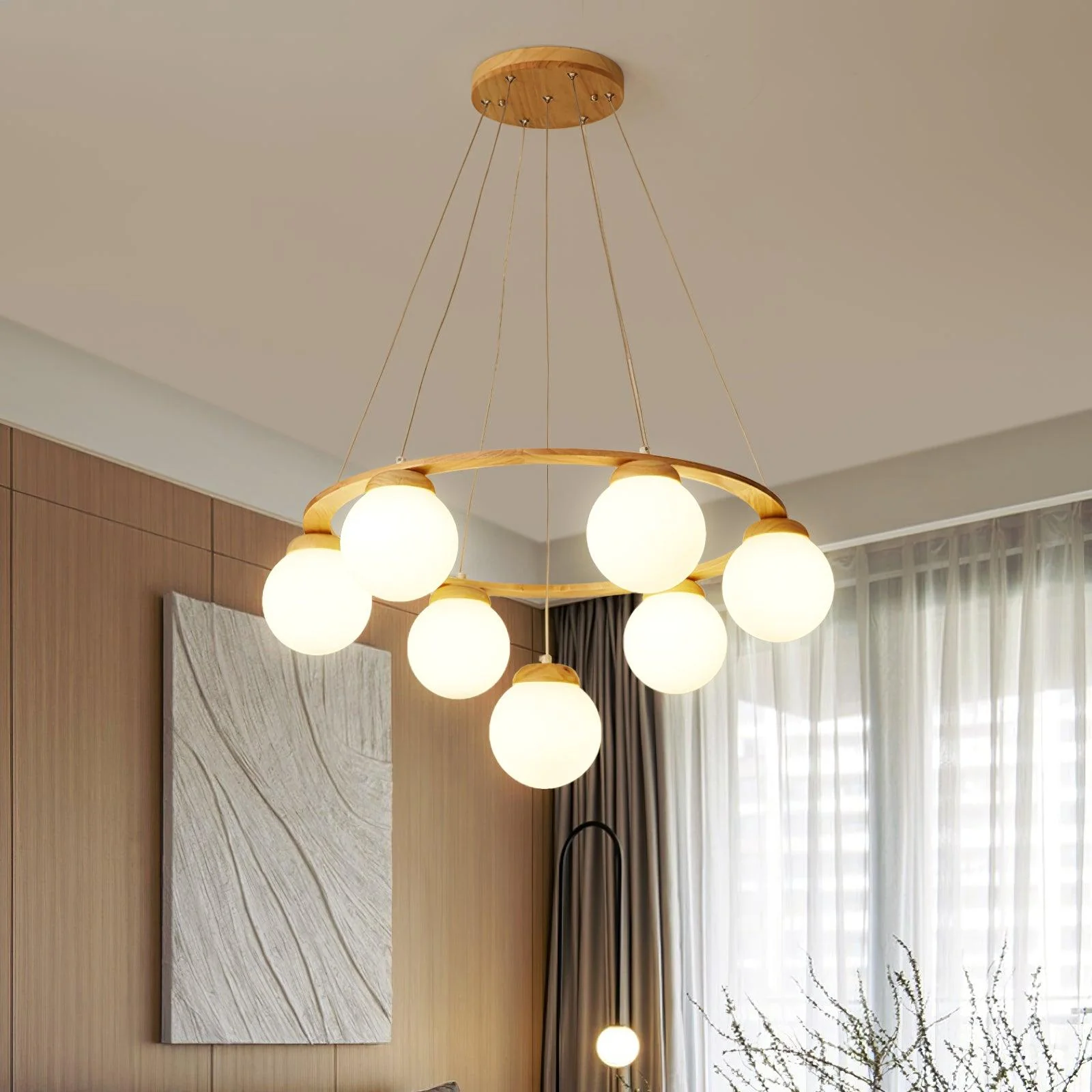 Люстра Miira Wood - 4 подвеса ∅50см x 150см, дерево, белый
