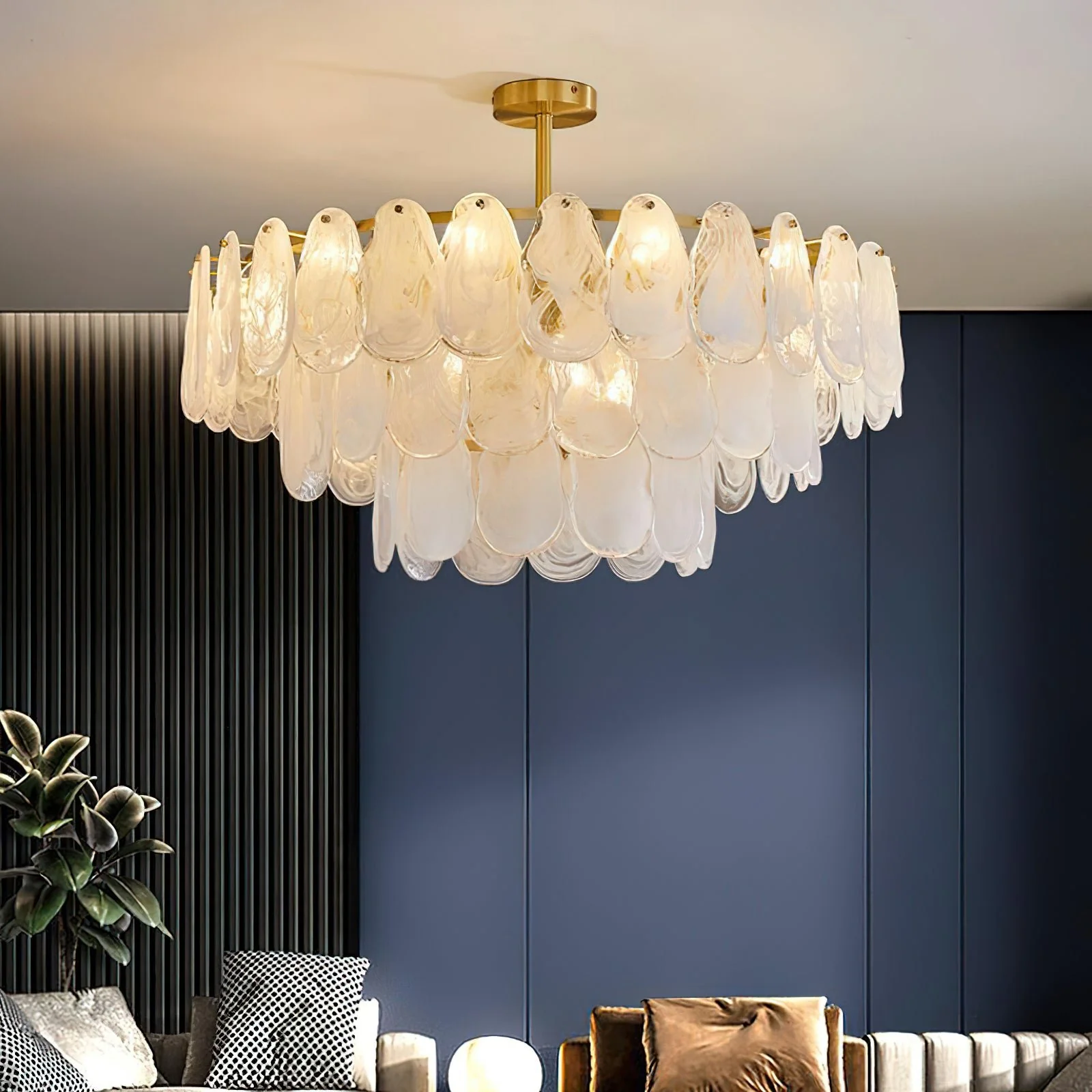 Люстра Round Cloud Glass - ∅60см x 50см, латунь, белый
