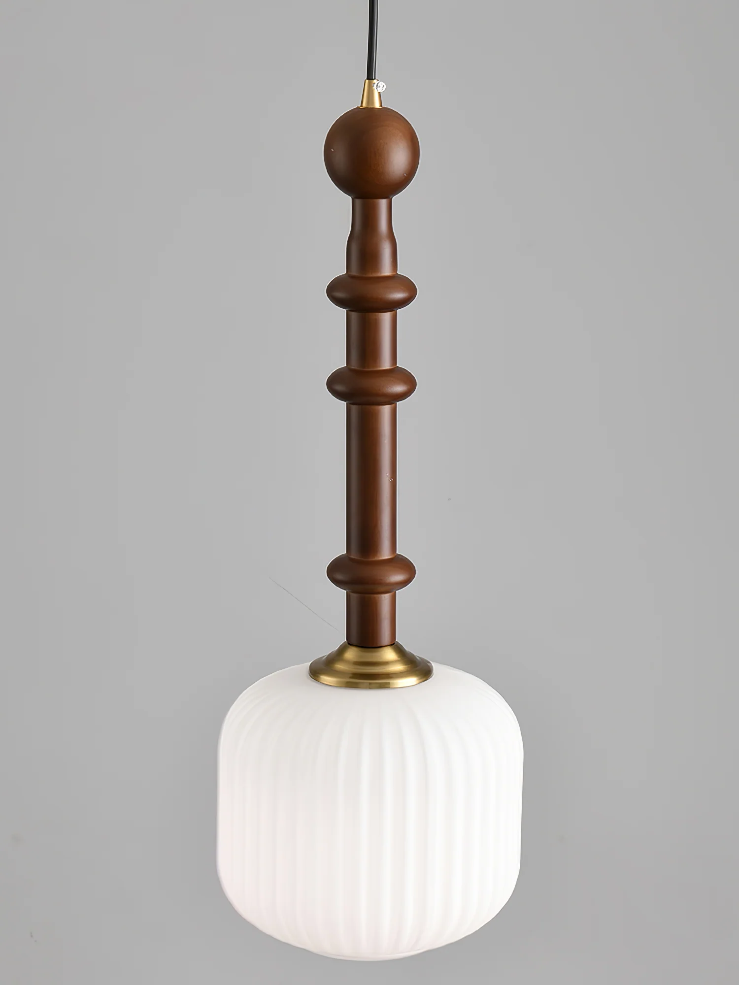 Подвесной светильник Edison Wood - ∅30см x 50см, орех, белый