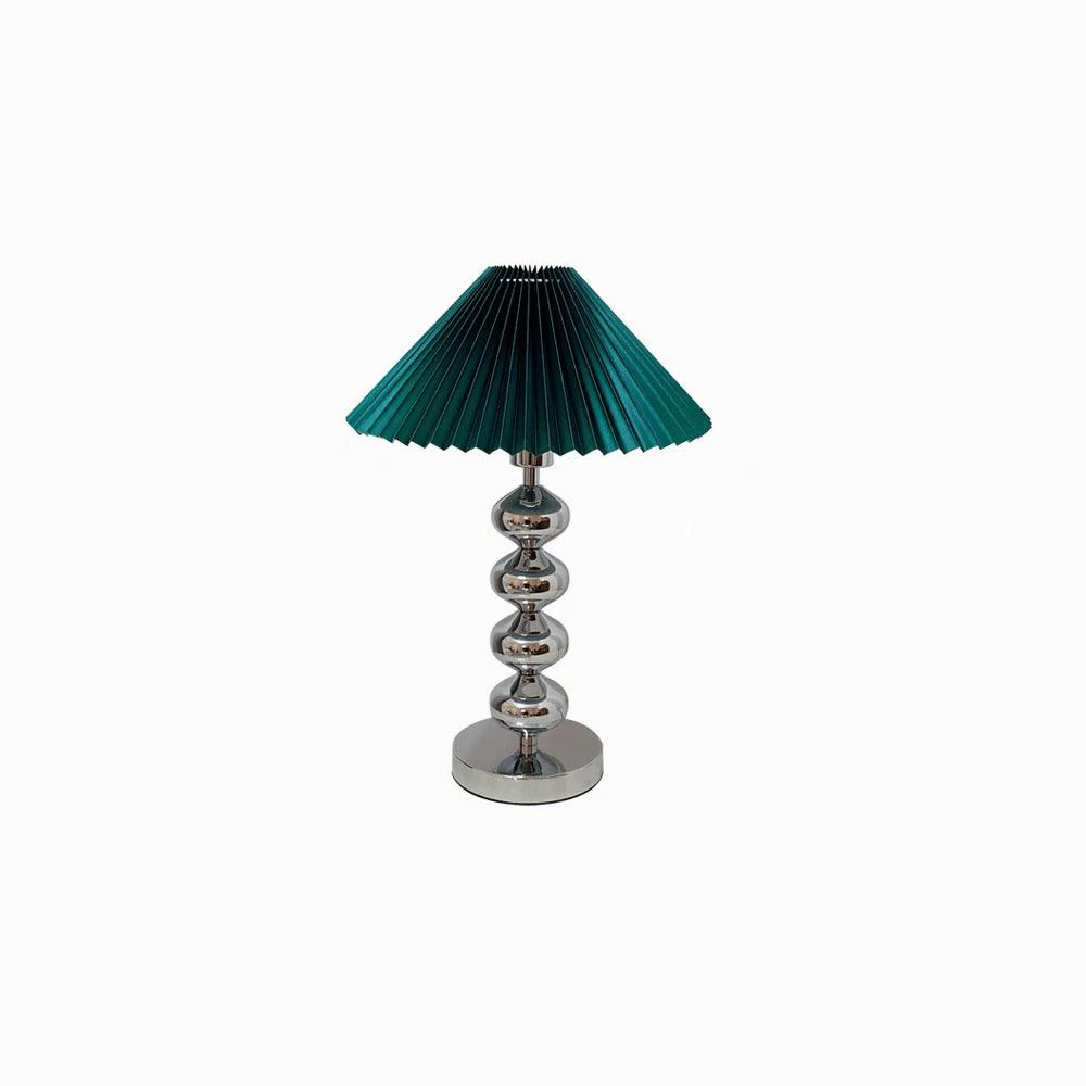 Aleisha Pleated Table Lamp - ∅ 13.7″ x H 19.6″ / Dia 35cm x H 50cm / Chrome + Black / UK plug
