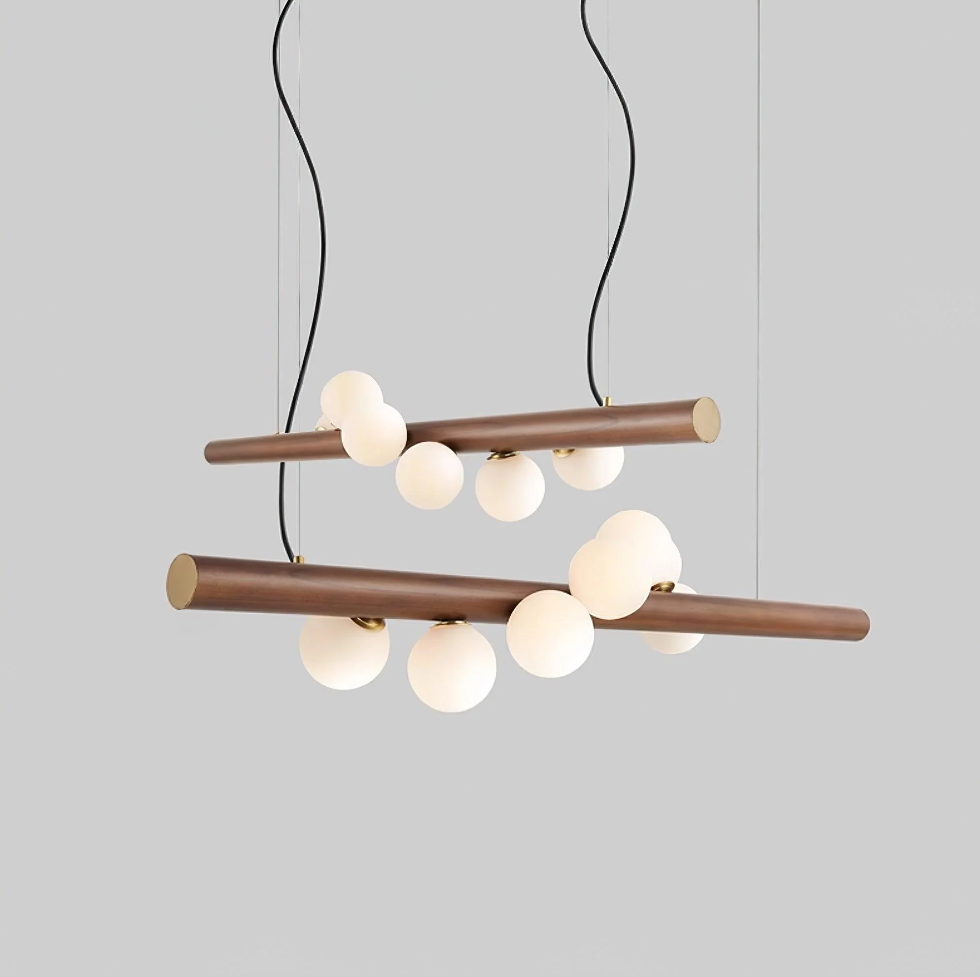 Подвесной светильник Scandinavian Wooden - 5 плафона  80см x 6см, орех, белый