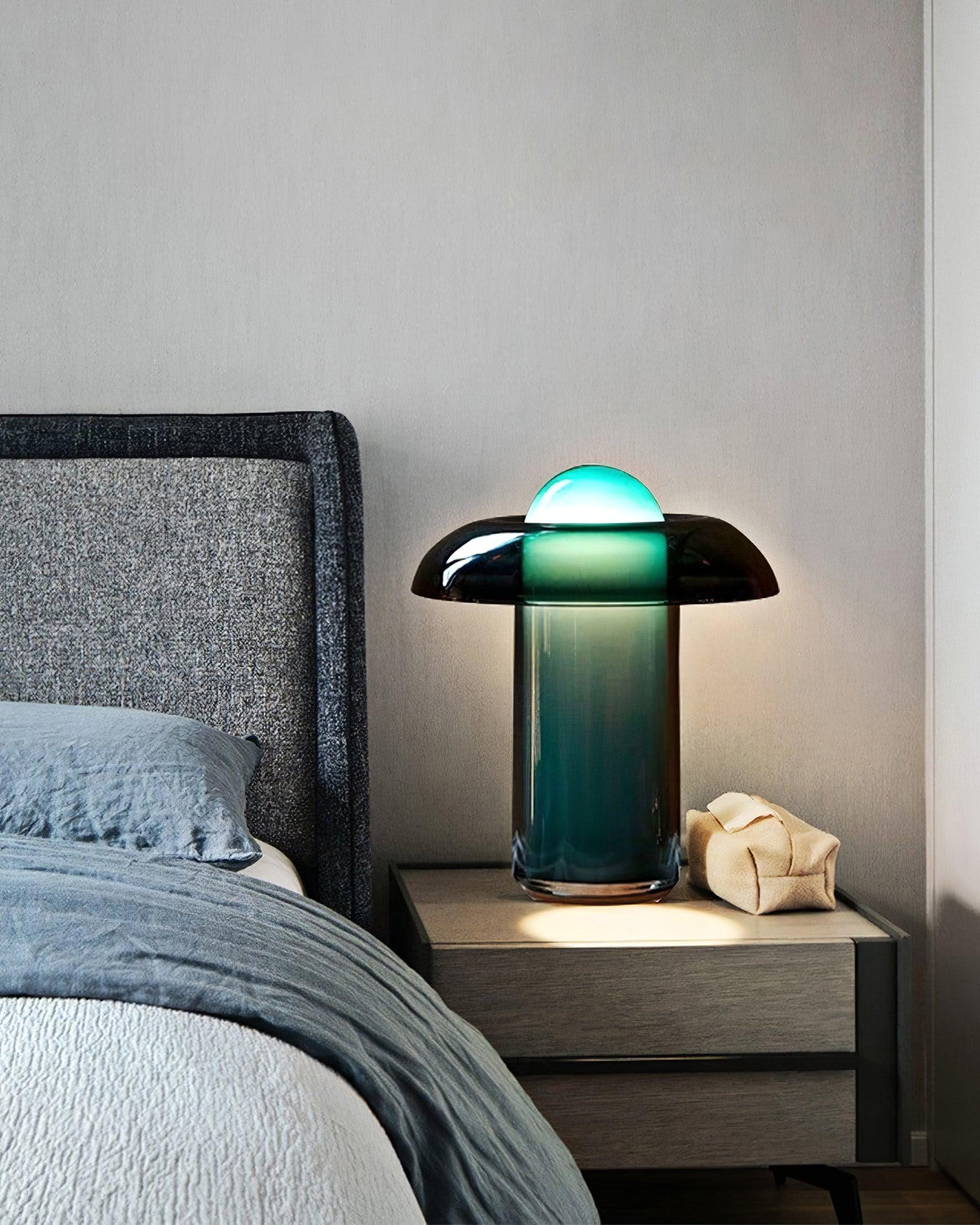 Glass Mushroom Table Lamp - ∅ 11.8″ x H 19.7″ / Dia 30cm x H 50cm / Green & White & Gold / US plug