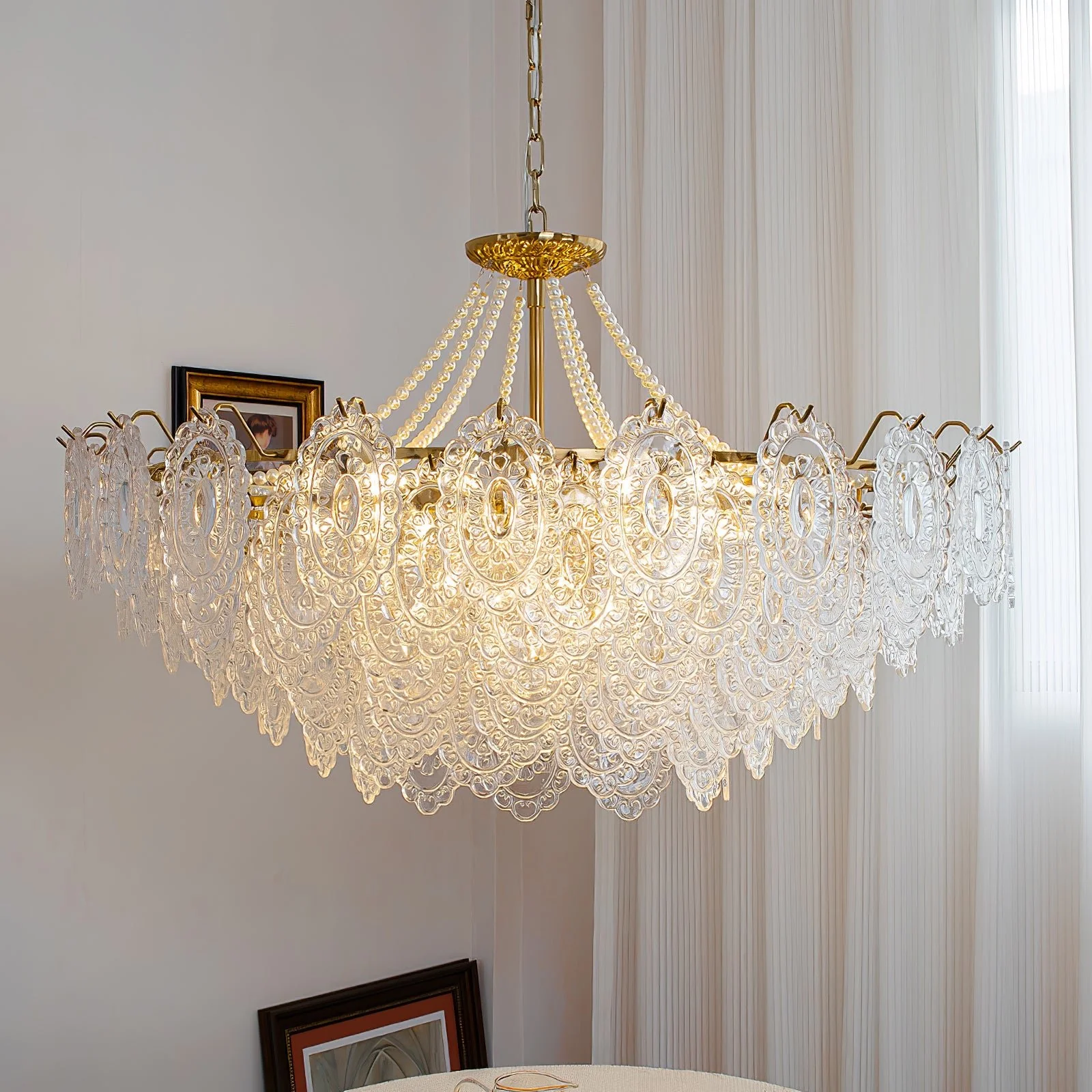Люстра Pearls Glass - ∅50см x 26см, золотой, прозрачный