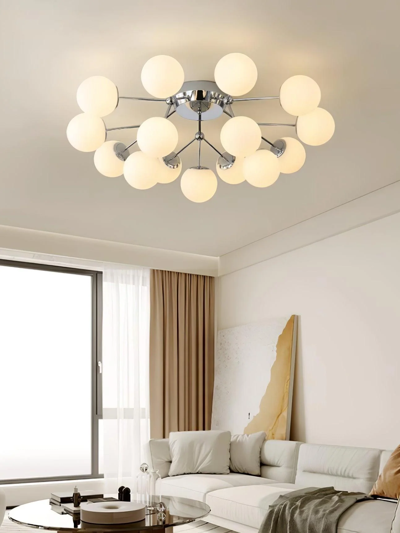 Потолочный светильник Glass Balls Cluster - 15 плафонов ∅110см x 43см, хром, белый