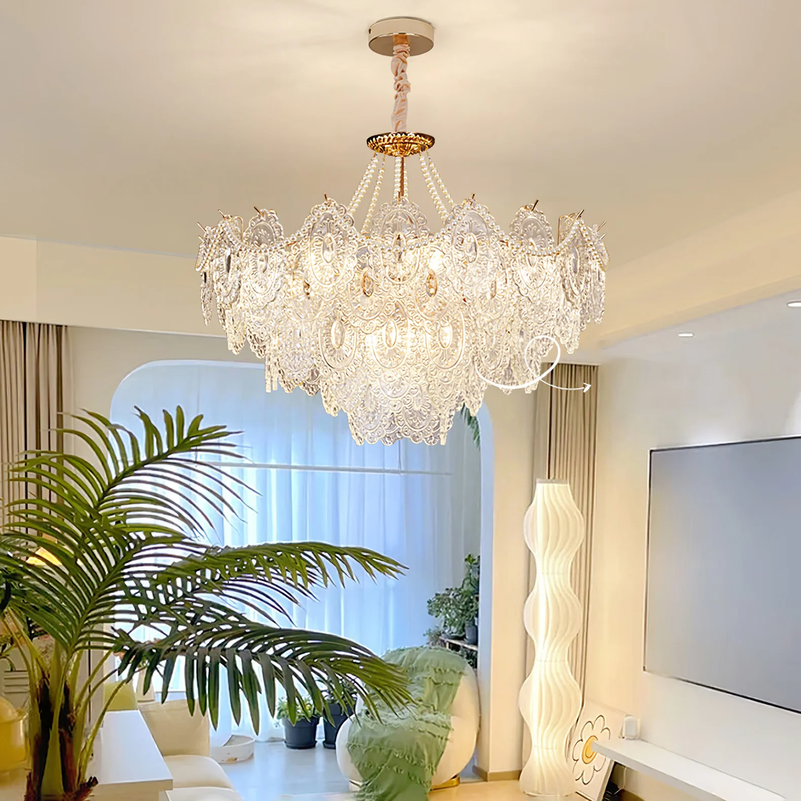 Люстра Pearls Glass - ∅50см x 26см, золотой, прозрачный