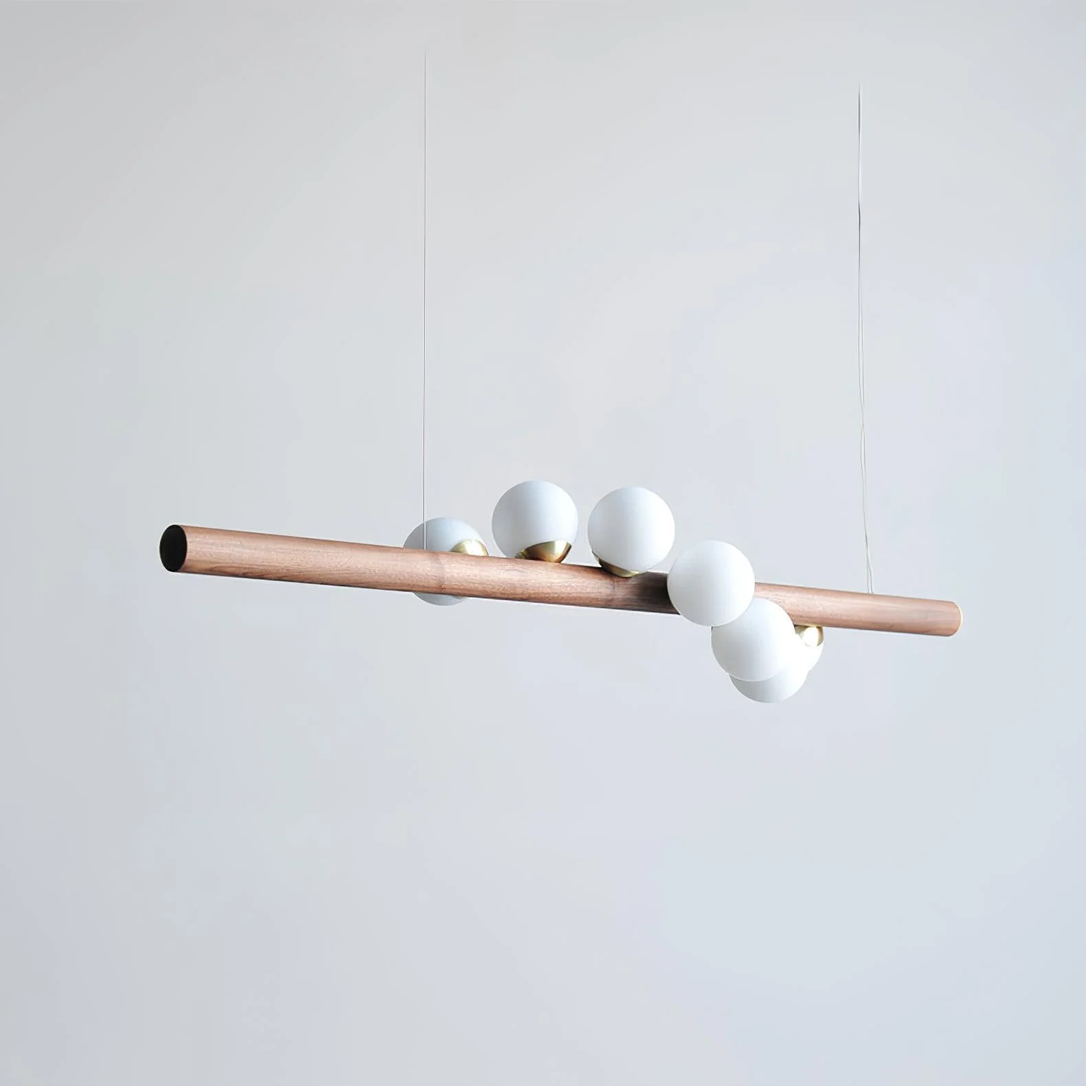 Подвесной светильник Scandinavian Wooden - 5 плафона  80см x 6см, орех, белый