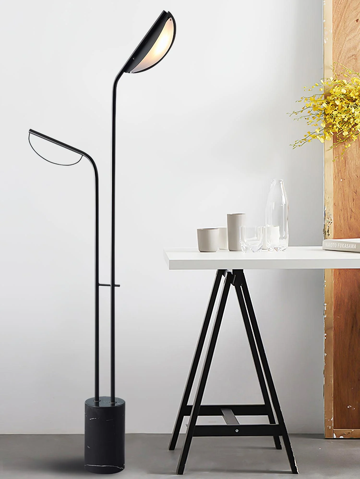 Filo Floor Lamp - ∅ 22.8″ x H 65″ / 58m x H 165cm / Black+Black Marble / UK plug