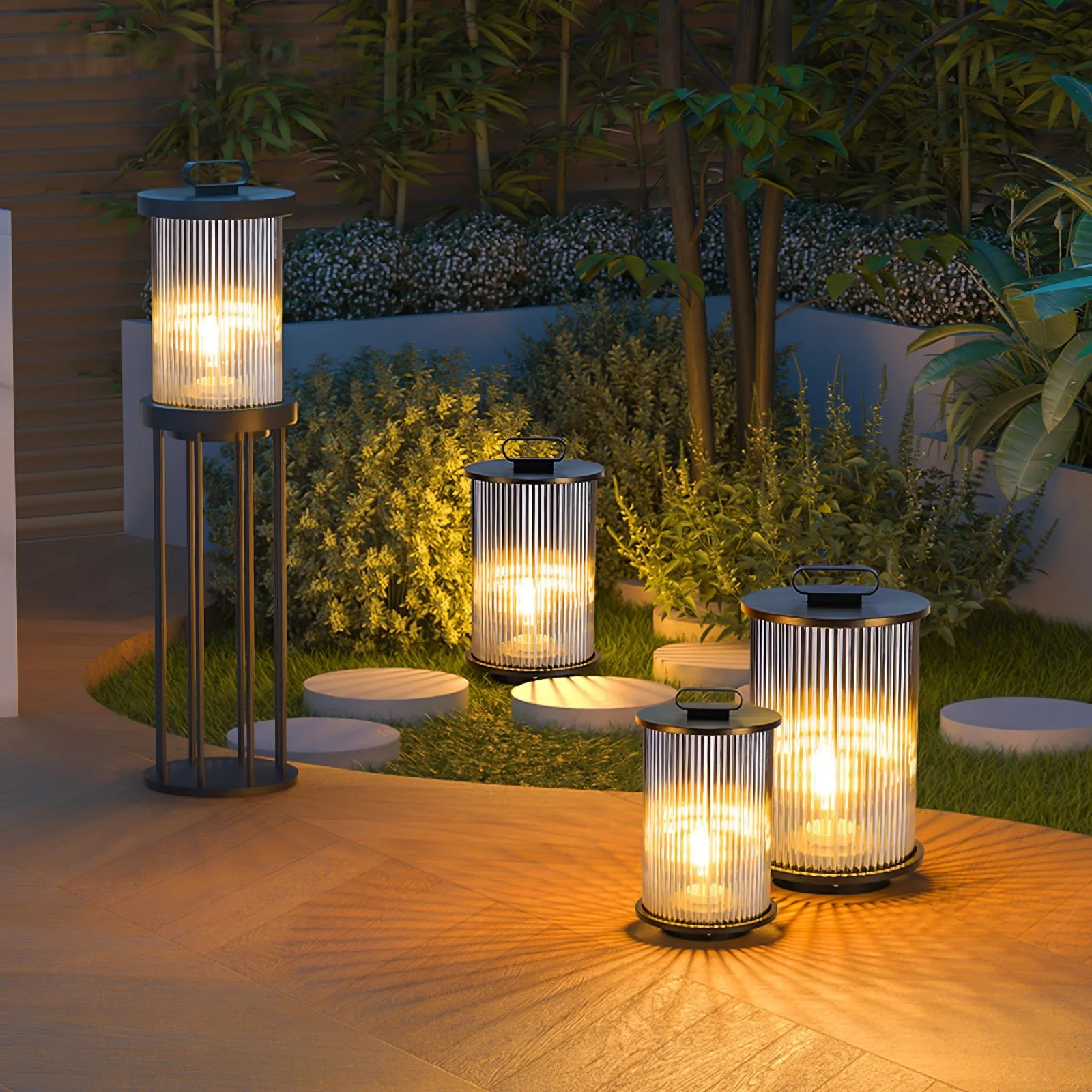 Садовый светильник Lantern - ∅30см x 120см, черный, прозрачный