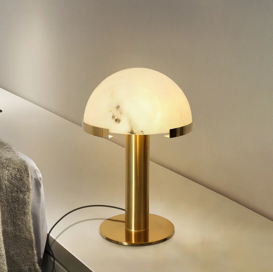 Настольный светильник Elegance Alabaster - ∅30см x 50см, золотой, белый, стекло