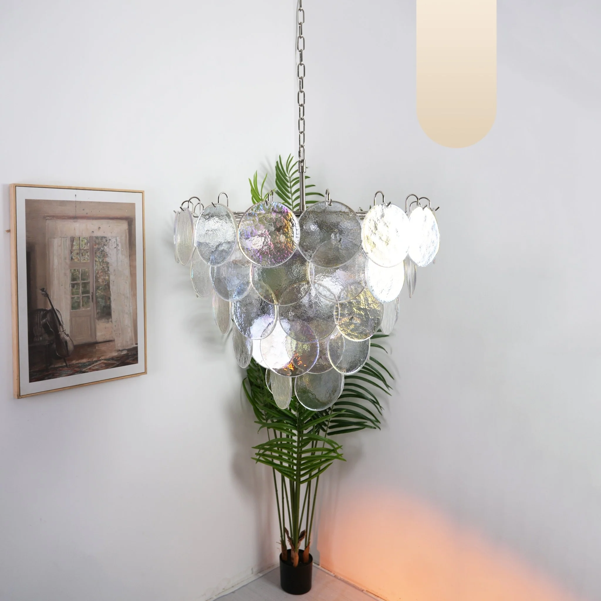 Люстра Murano Disc Iridescent - ∅70см x 68см, прозрачный, никель