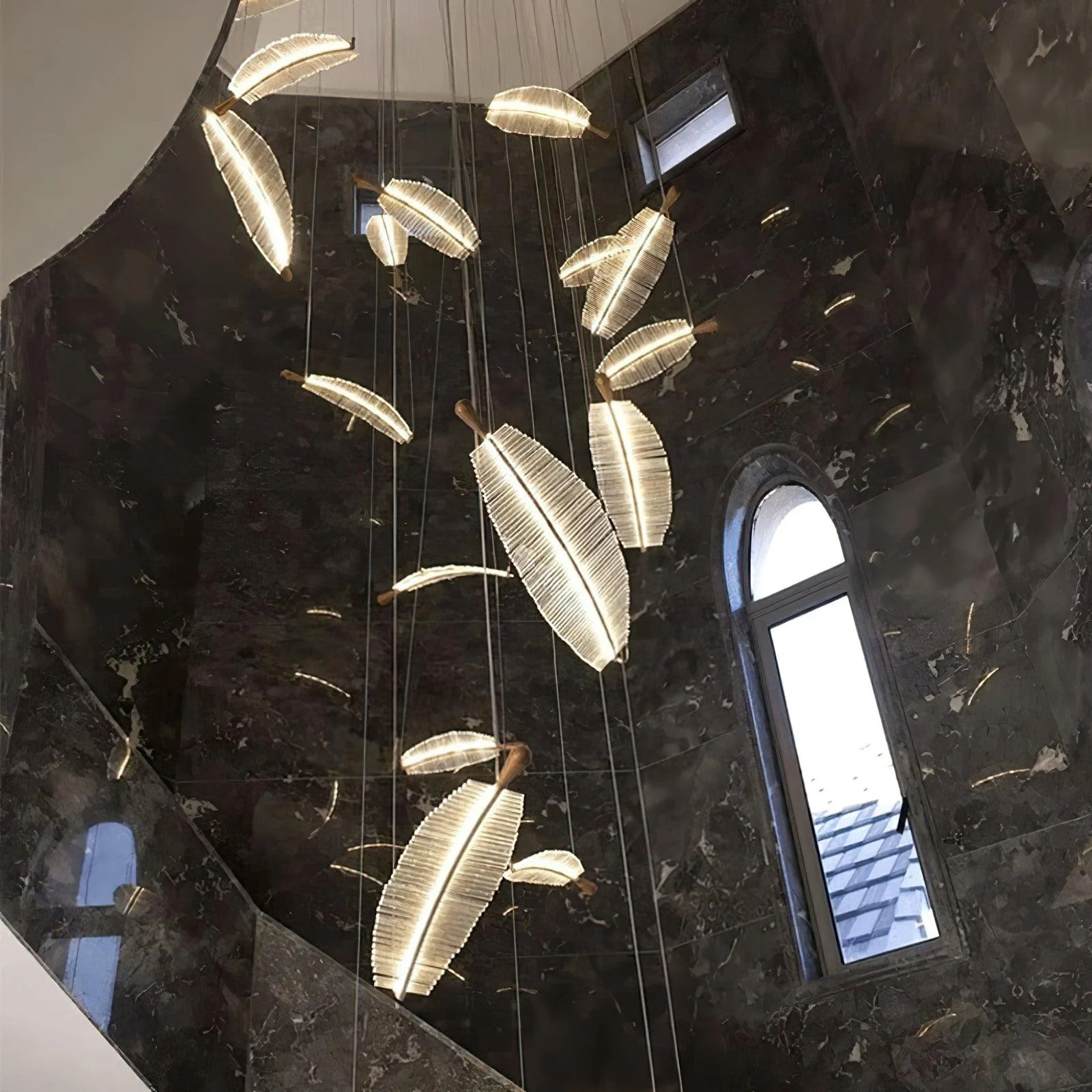 Люстра Leaf LED - 9 подвесов ∅80см x 300см, золотой, прозрачный, холодный свет