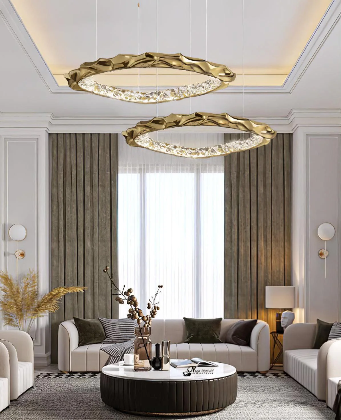 Подвесной светильник Resin Circlet Brass - ∅48см x 150см, латунь, прозрачный, теплый свет