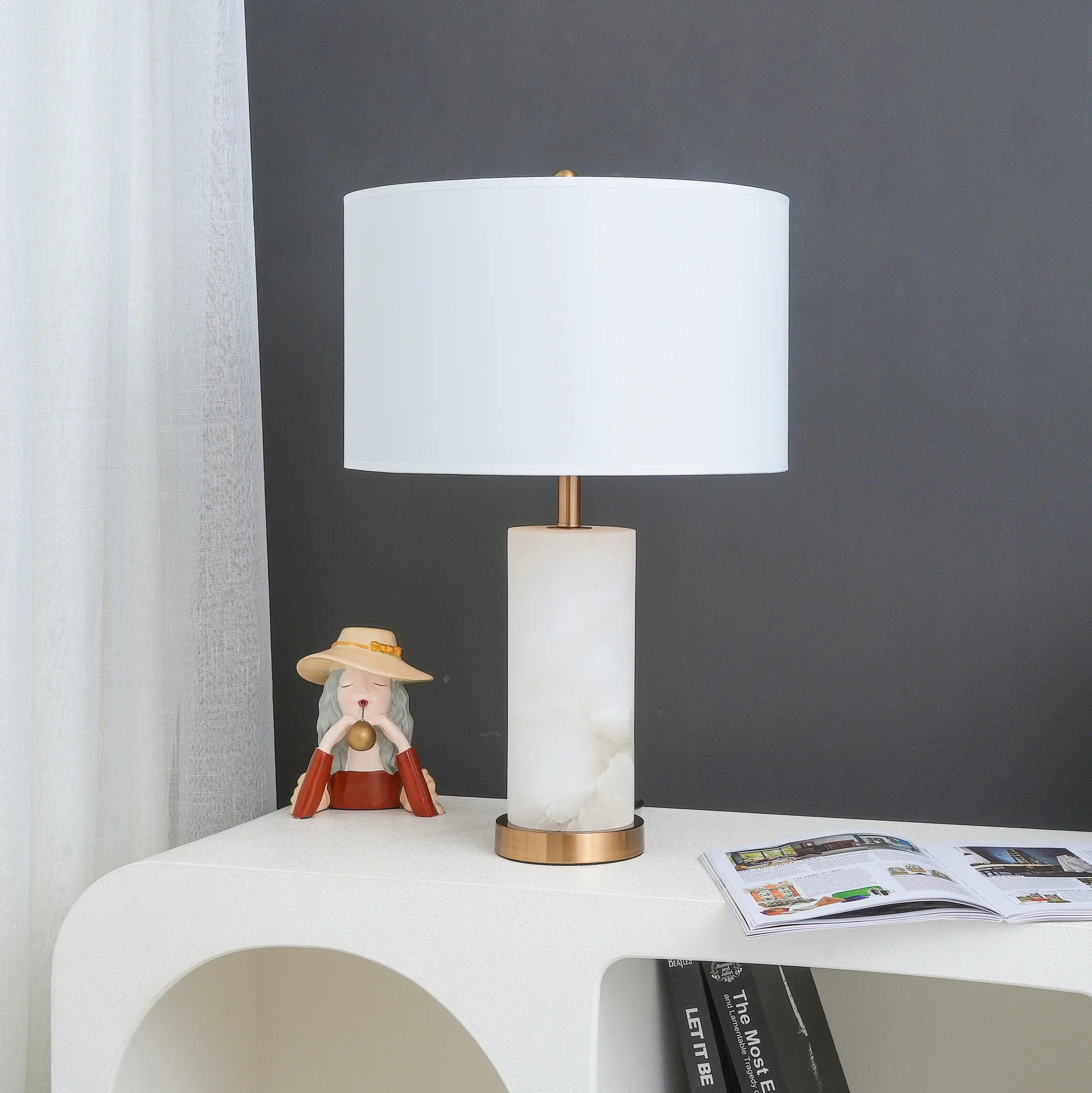 Lineham Table Lamp - ∅ 14″ x H 24.8″ / Dia 35.5cm x H 63cm / White / US plug