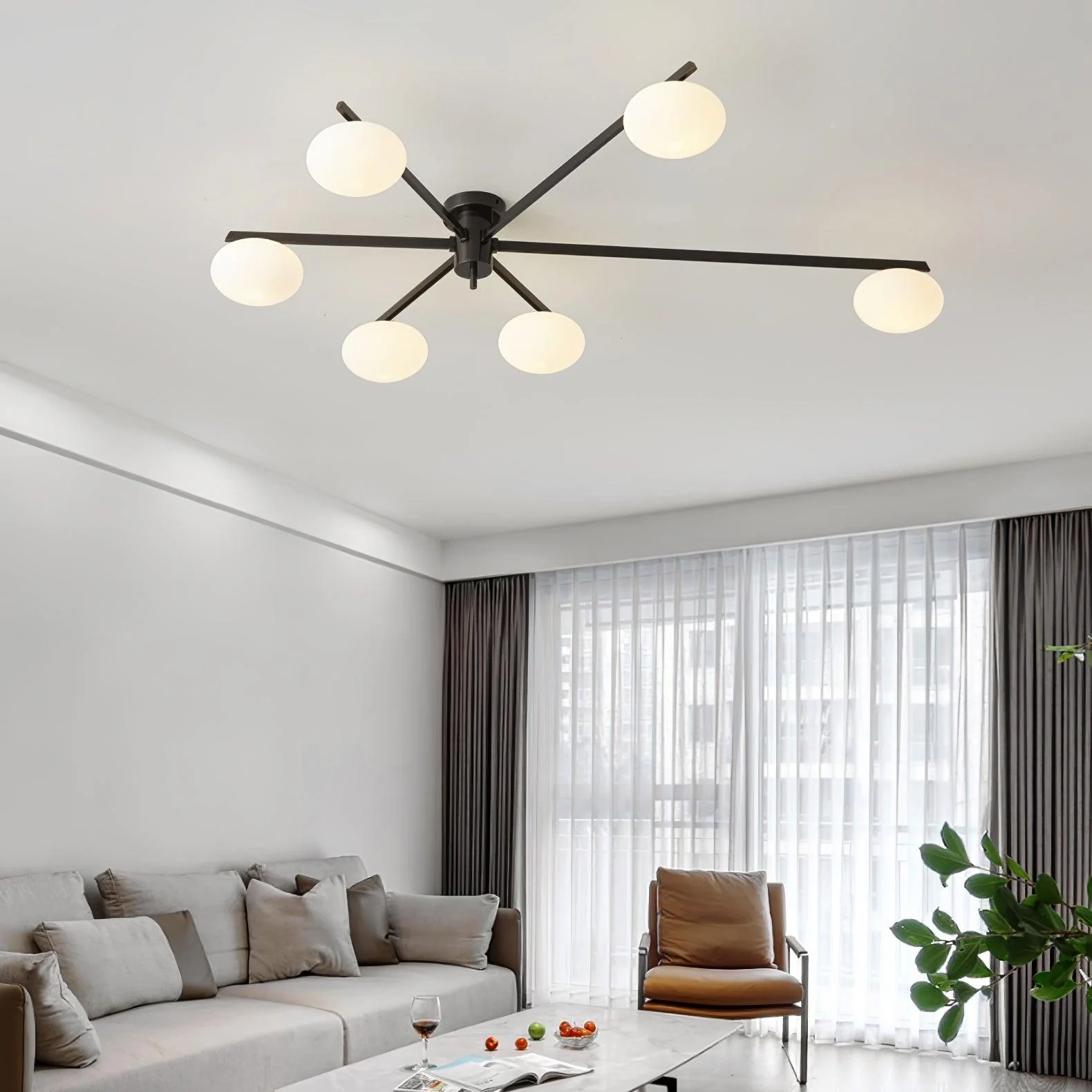 Потолочный светильник Jasper - 5 плафонов ∅110см x 18см, черный, белый